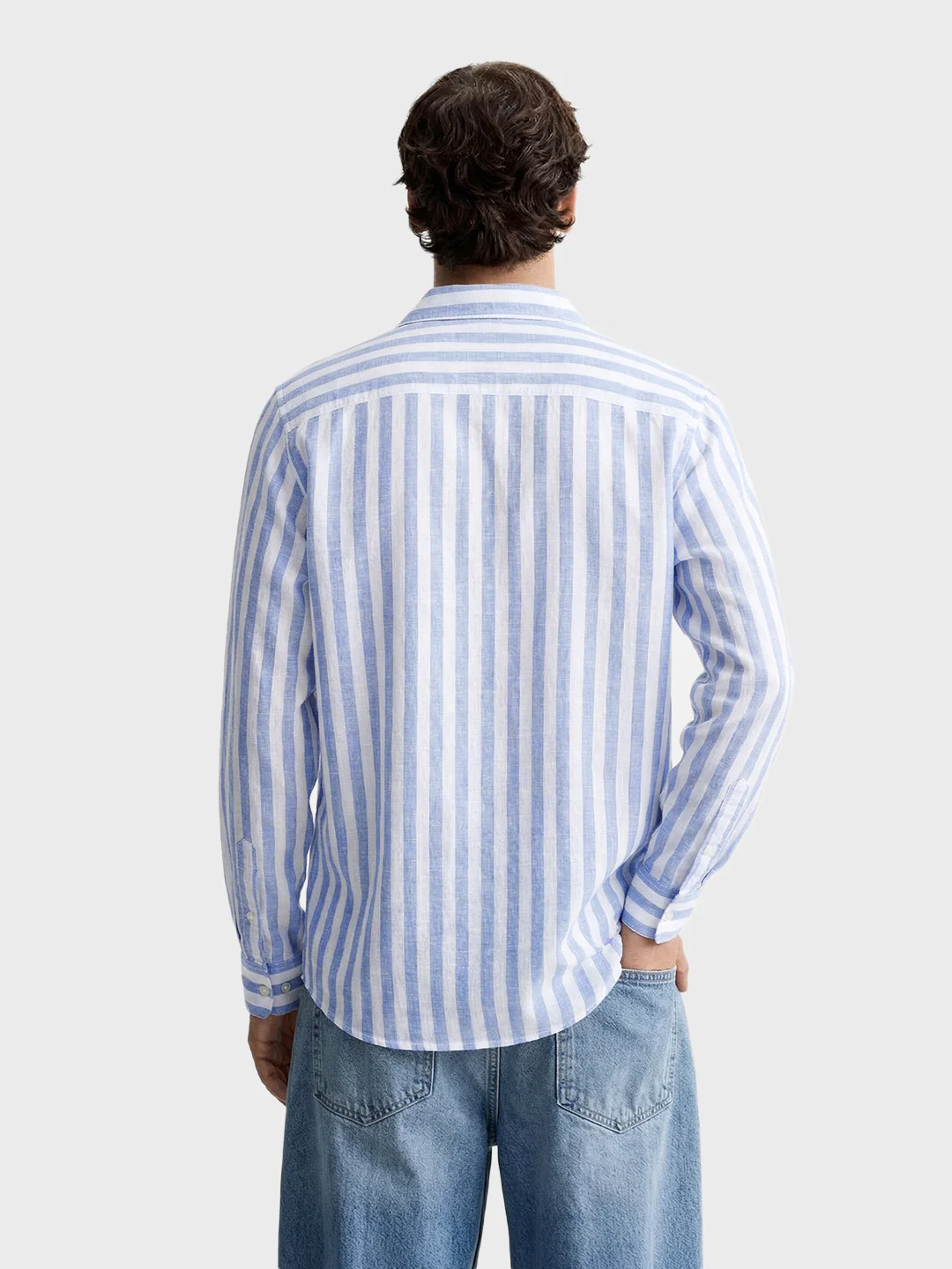 Men's Blue Slim Fit Striped Casual Shirt - Image 5