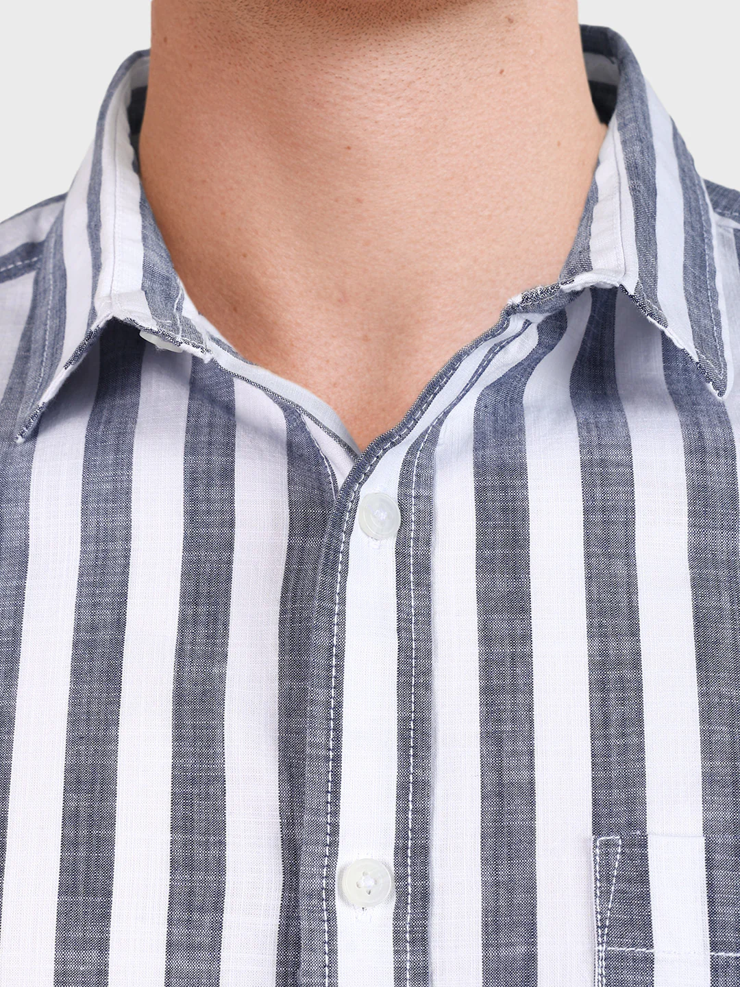Men's Blue Slim Fit Striped Casual Shirt - Image 3