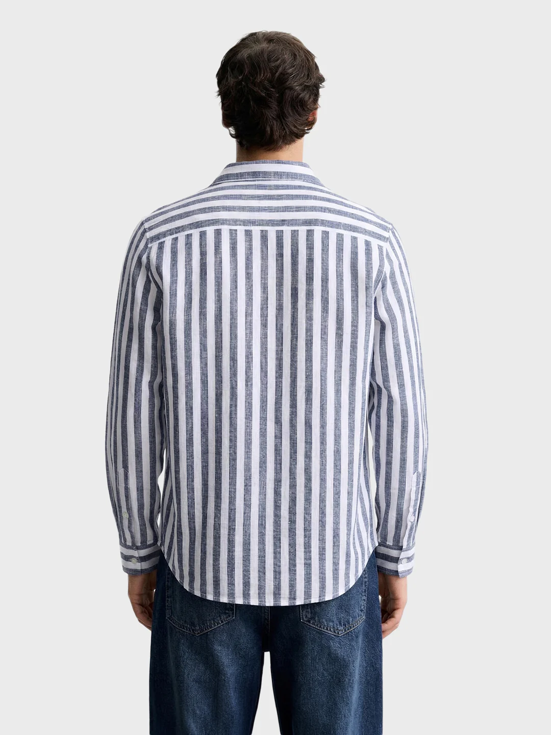 Men's Blue Slim Fit Striped Casual Shirt - Image 5