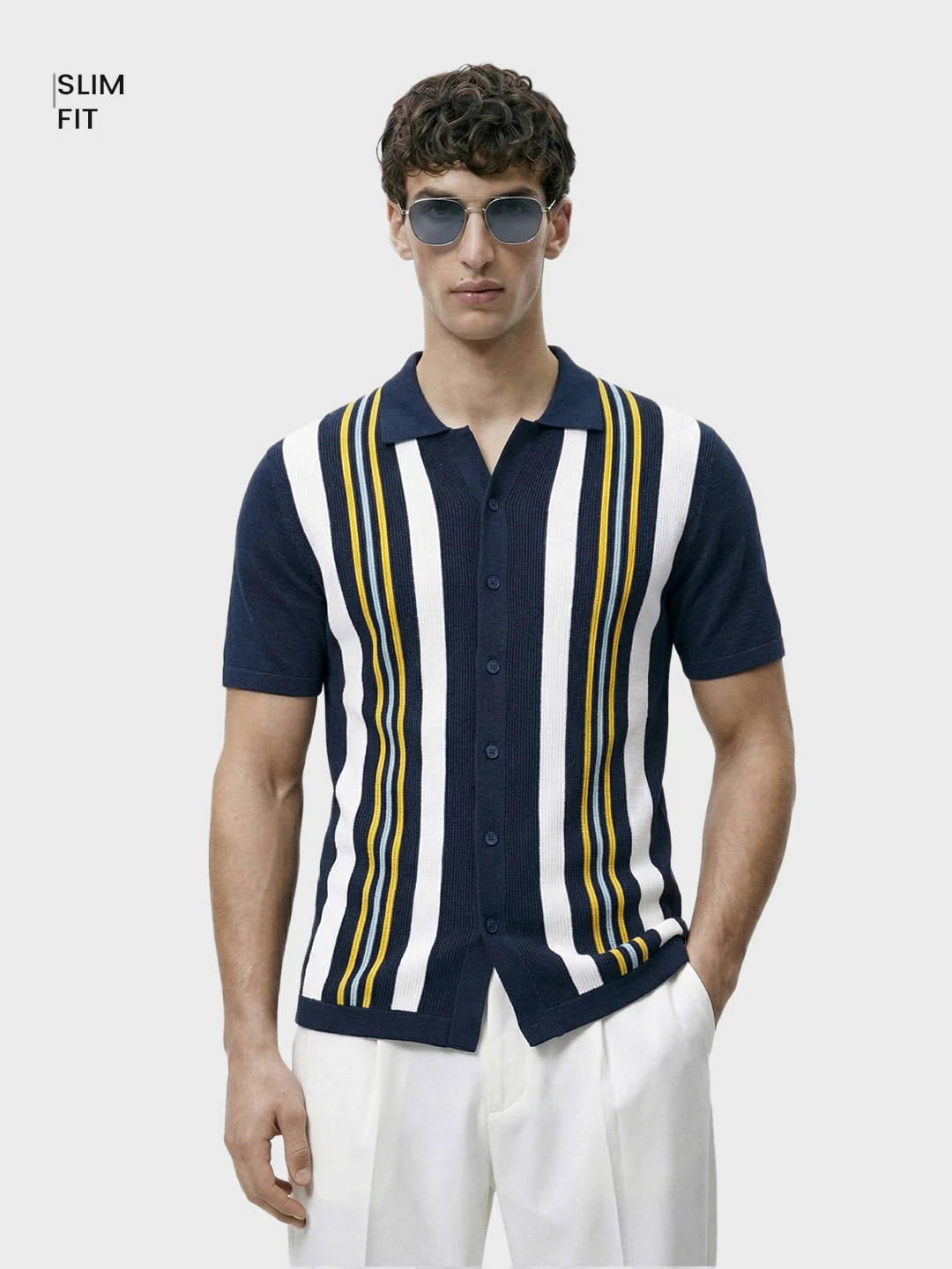 Men's Blue Slim Fit Striped Casual Shirt - Image 2