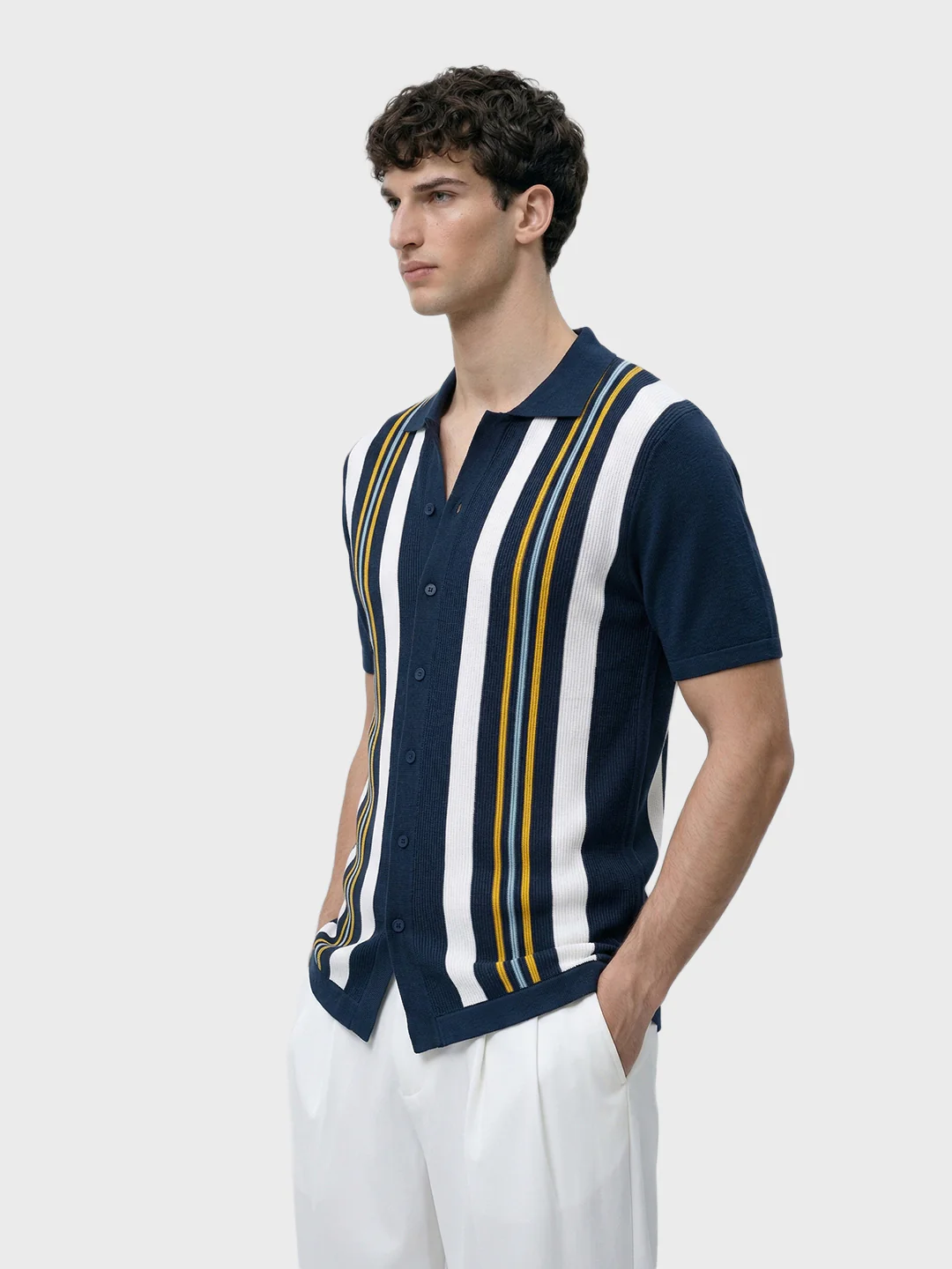 Men's Blue Slim Fit Striped Casual Shirt - Image 4