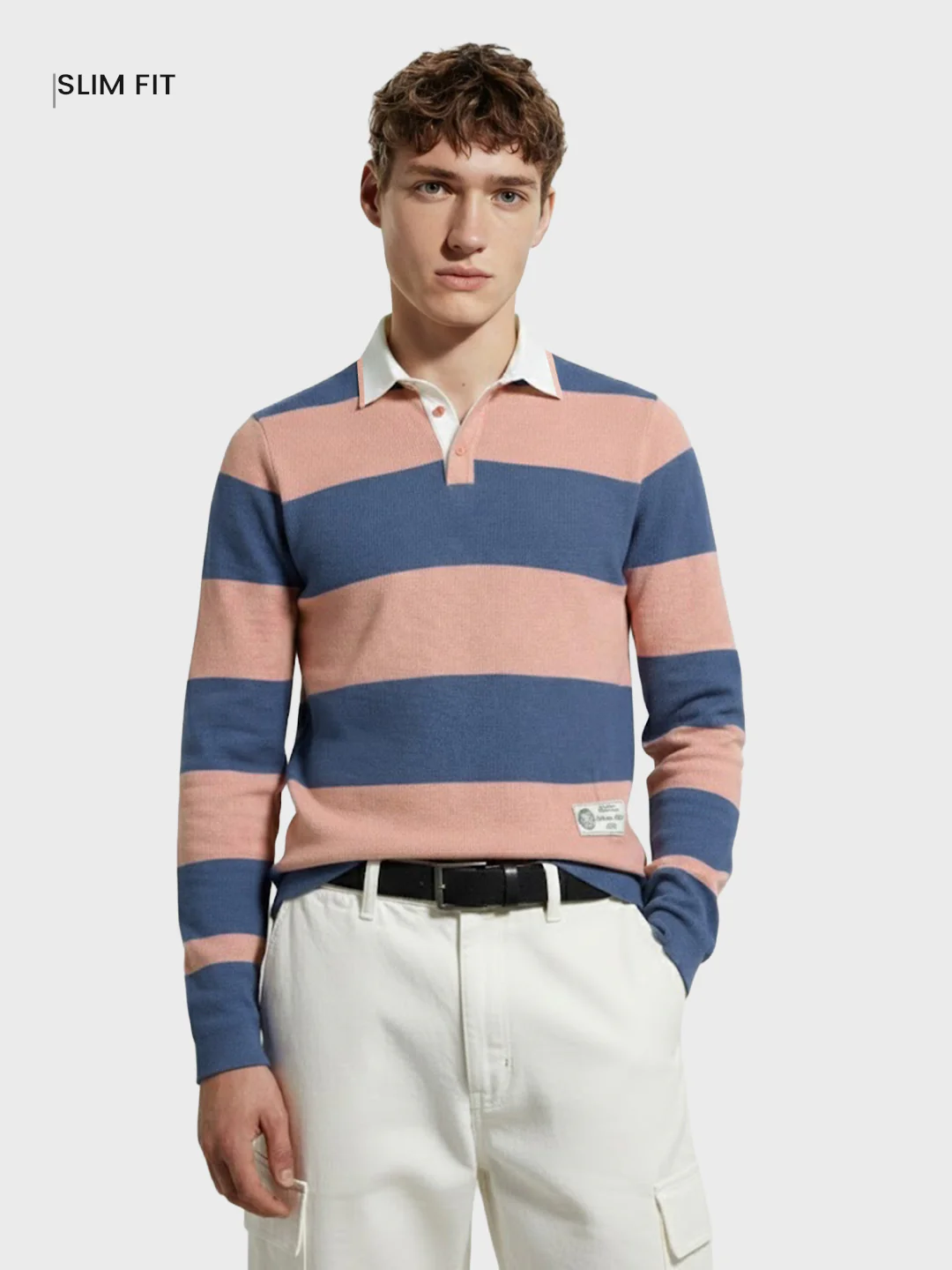 Men's Blue Slim Fit Striped Flat Knit T-Shirt - Image 2