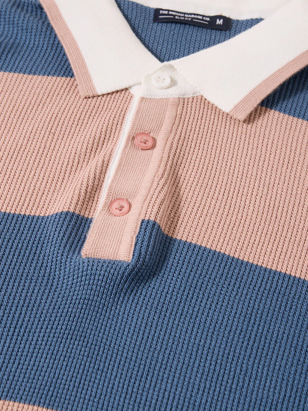 Men's Blue Slim Fit Striped Flat Knit T-Shirt - Image 3