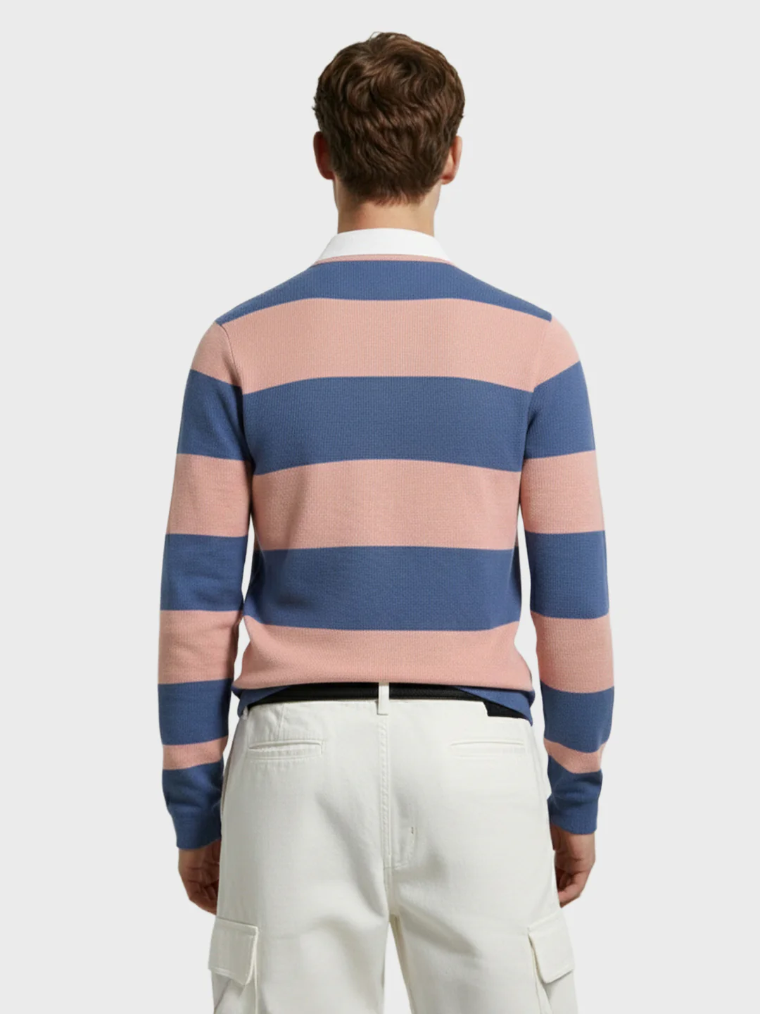 Men's Blue Slim Fit Striped Flat Knit T-Shirt - Image 4