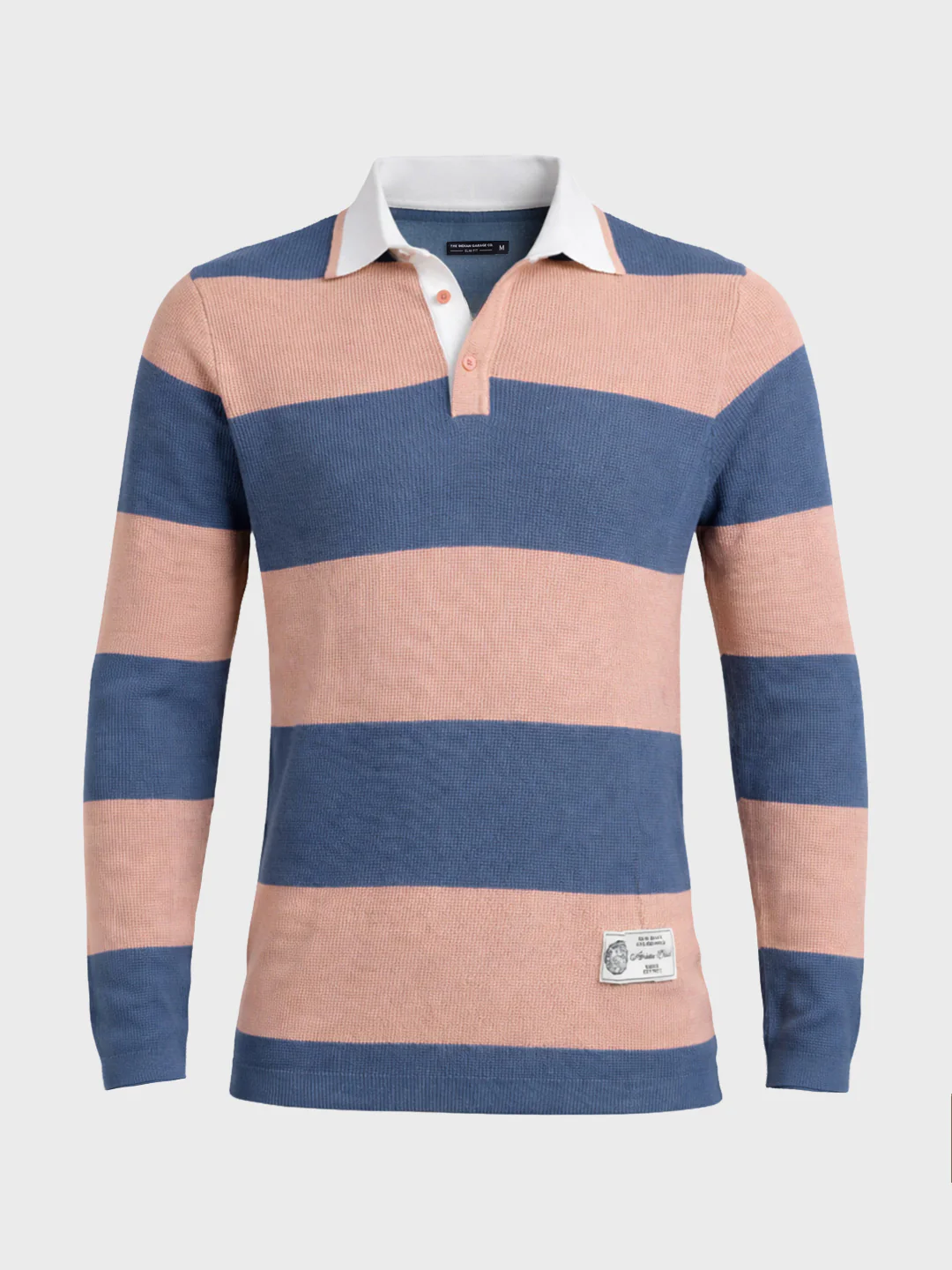 Men's Blue Slim Fit Striped Flat Knit T-Shirt - Image 5