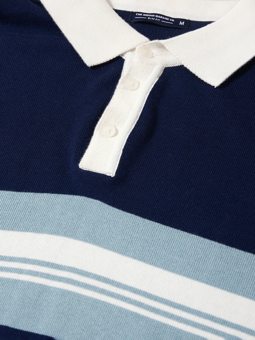 Men's Blue Slim Fit Striped Flat Knit T-Shirt - Image 3
