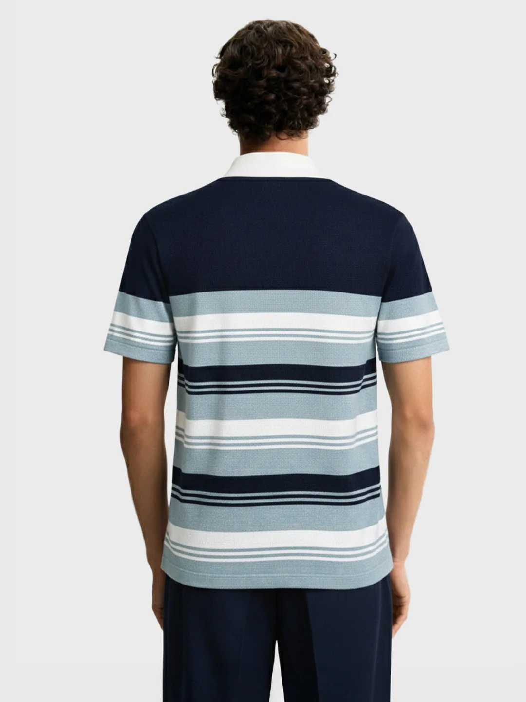 Men's Blue Slim Fit Striped Flat Knit T-Shirt - Image 4