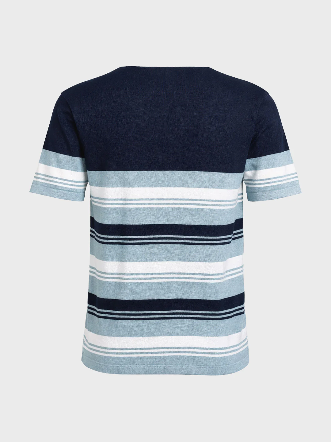 Men's Blue Slim Fit Striped Flat Knit T-Shirt - Image 6