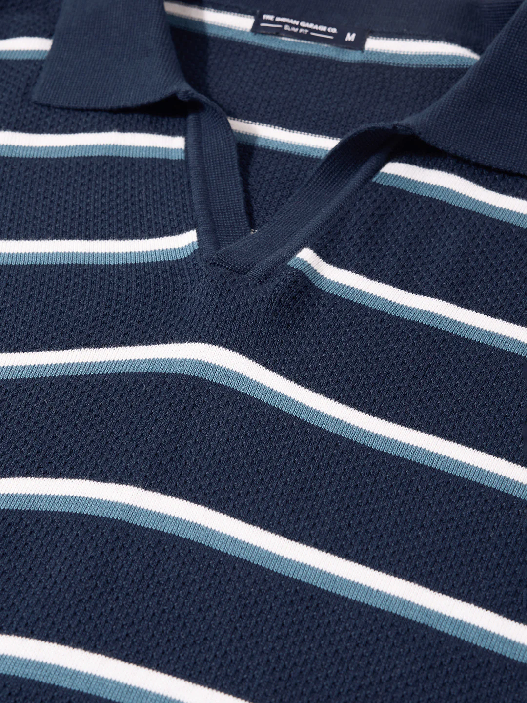 Men's Blue Slim Fit Striped Flat Knit T-Shirt - Image 3