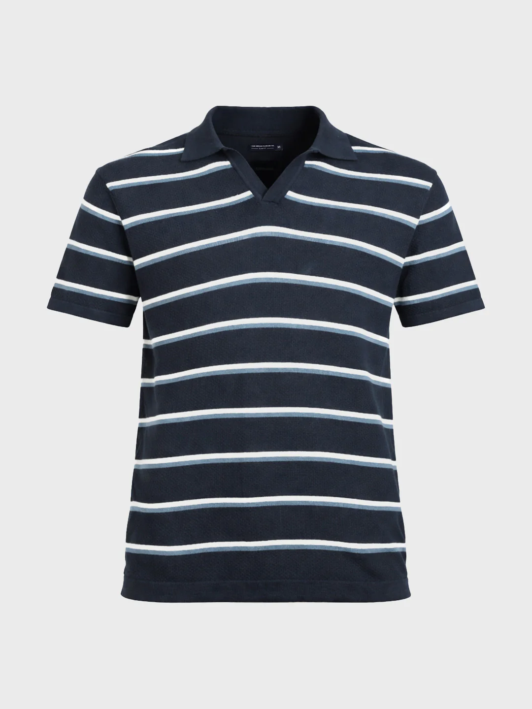 Men's Blue Slim Fit Striped Flat Knit T-Shirt - Image 5