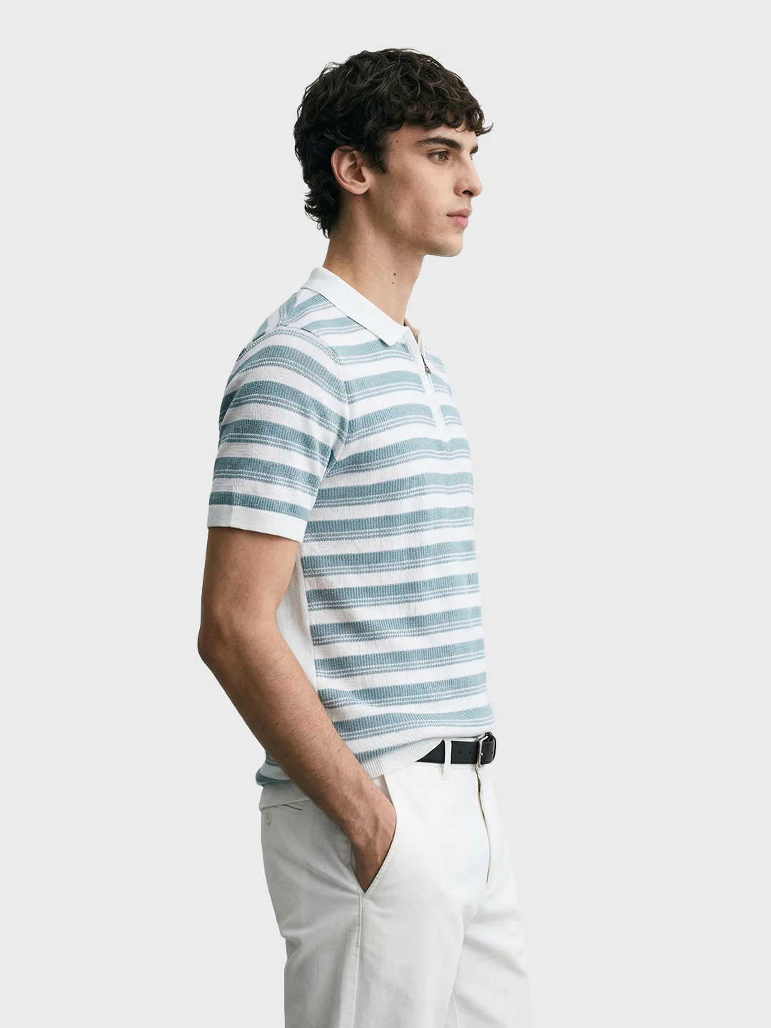 Men's Blue Slim Fit Striped Casual T-Shirt - Image 2