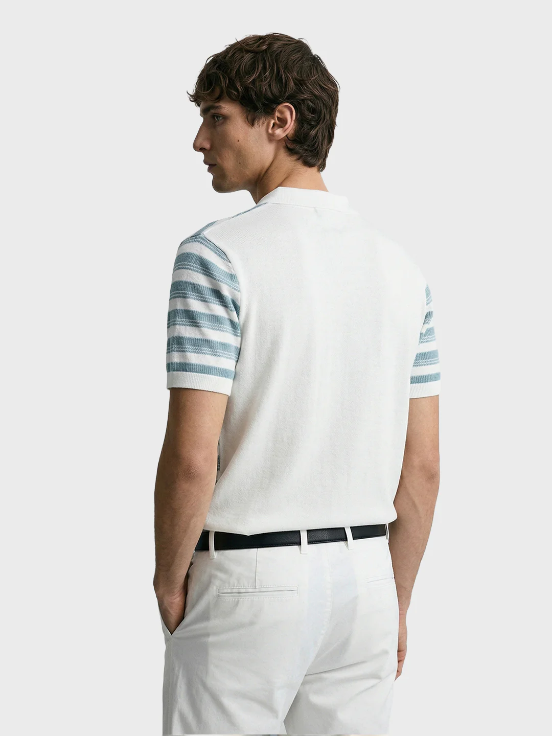 Men's Blue Slim Fit Striped Casual T-Shirt - Image 3