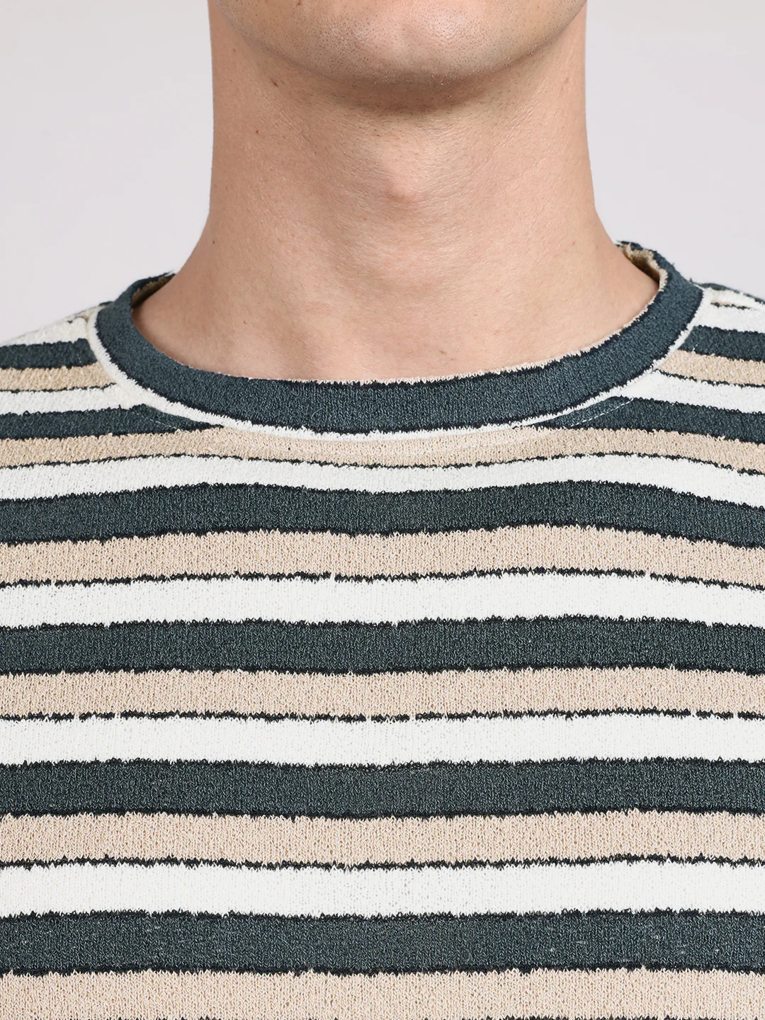 Men's Blue Slim Fit Striped Casual T-Shirt - Image 3