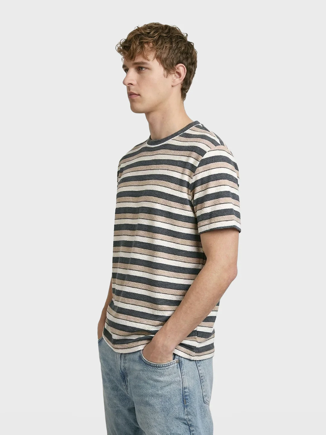 Men's Blue Slim Fit Striped Casual T-Shirt - Image 4