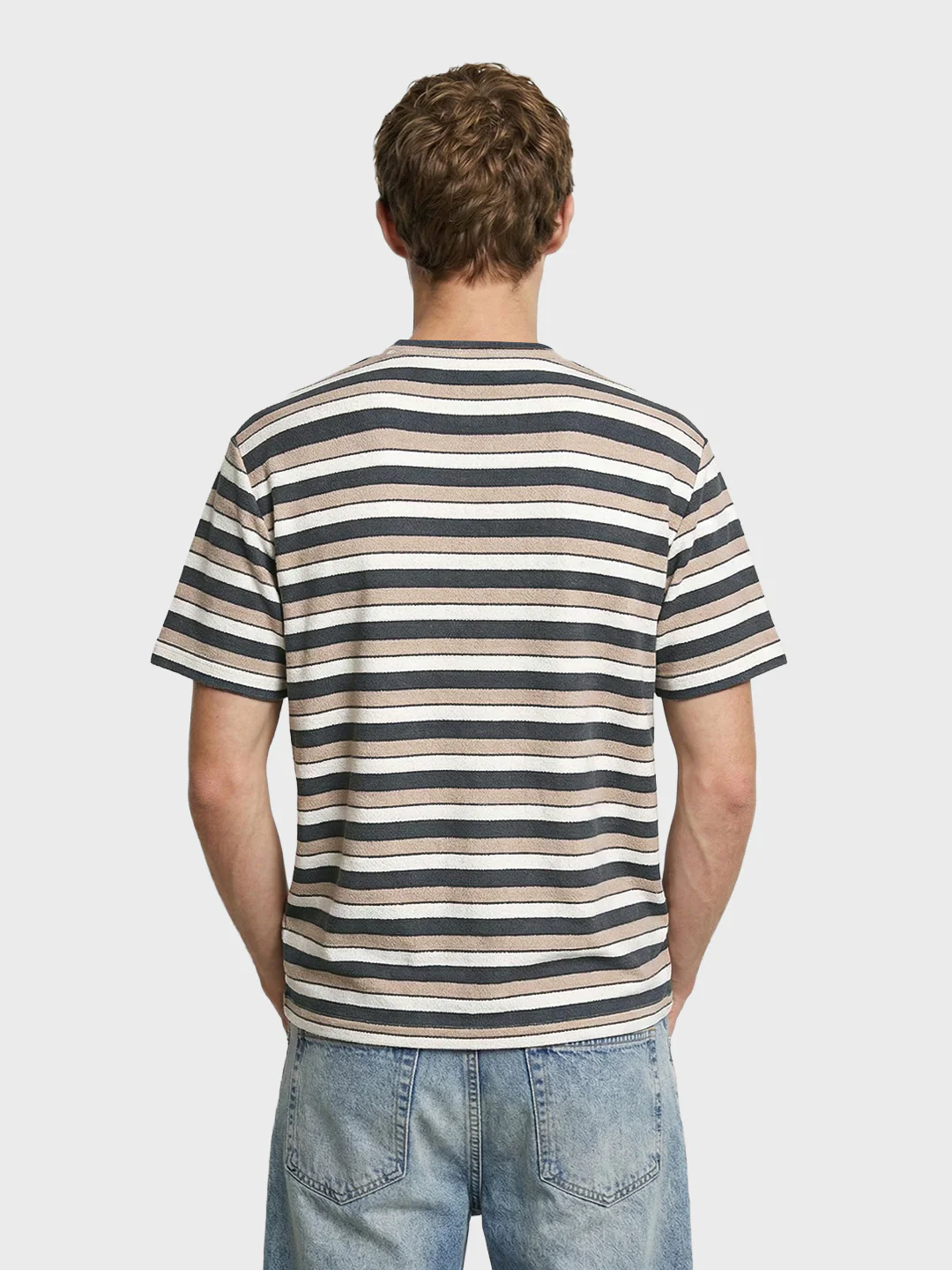 Men's Blue Slim Fit Striped Casual T-Shirt - Image 5