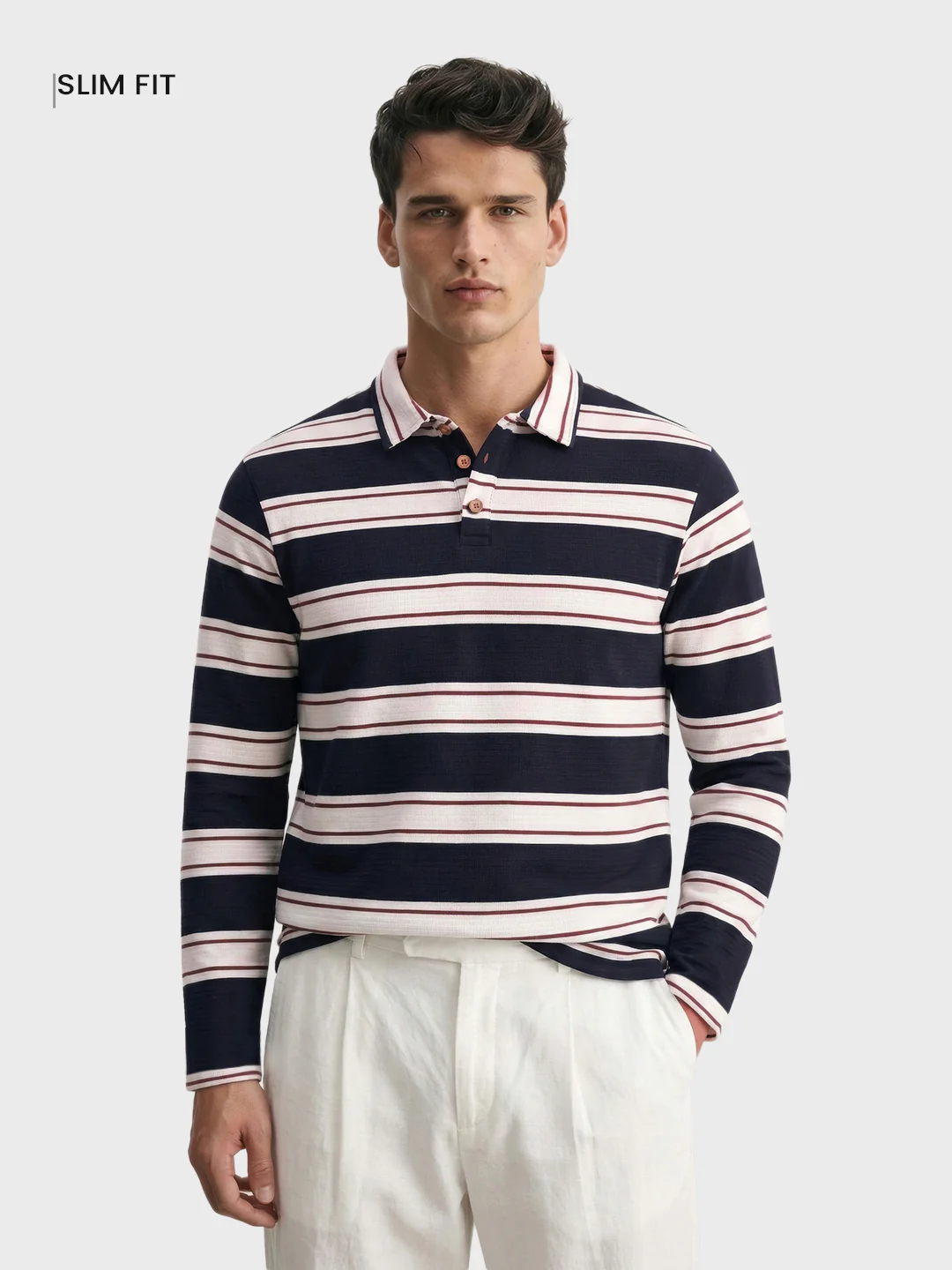 Men's Blue Slim Fit Striped Casual T-Shirt - Image 2