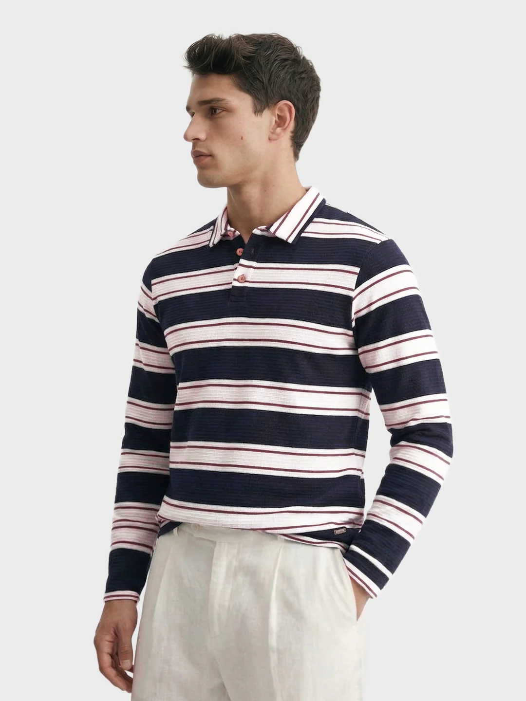 Men's Blue Slim Fit Striped Casual T-Shirt - Image 4