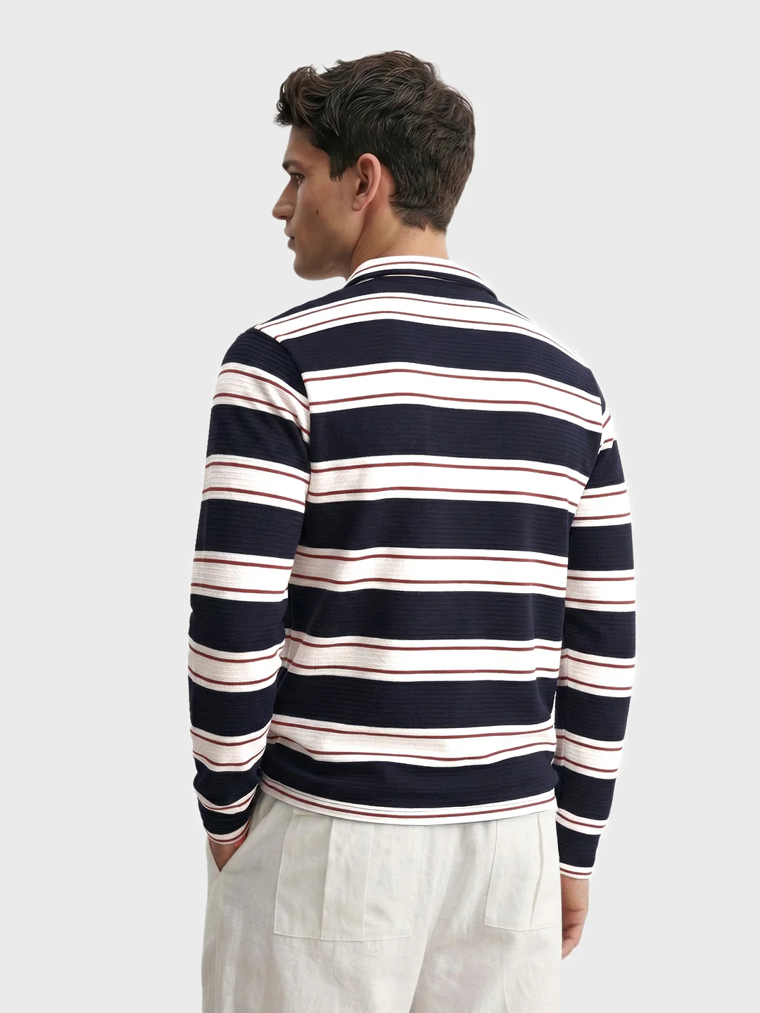 Men's Blue Slim Fit Striped Casual T-Shirt - Image 5