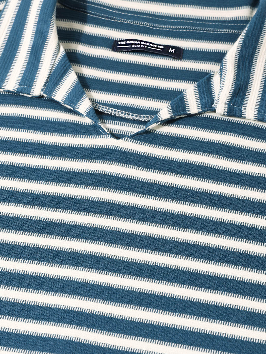 Men's Blue Slim Fit Striped Casual T-Shirt - Image 3