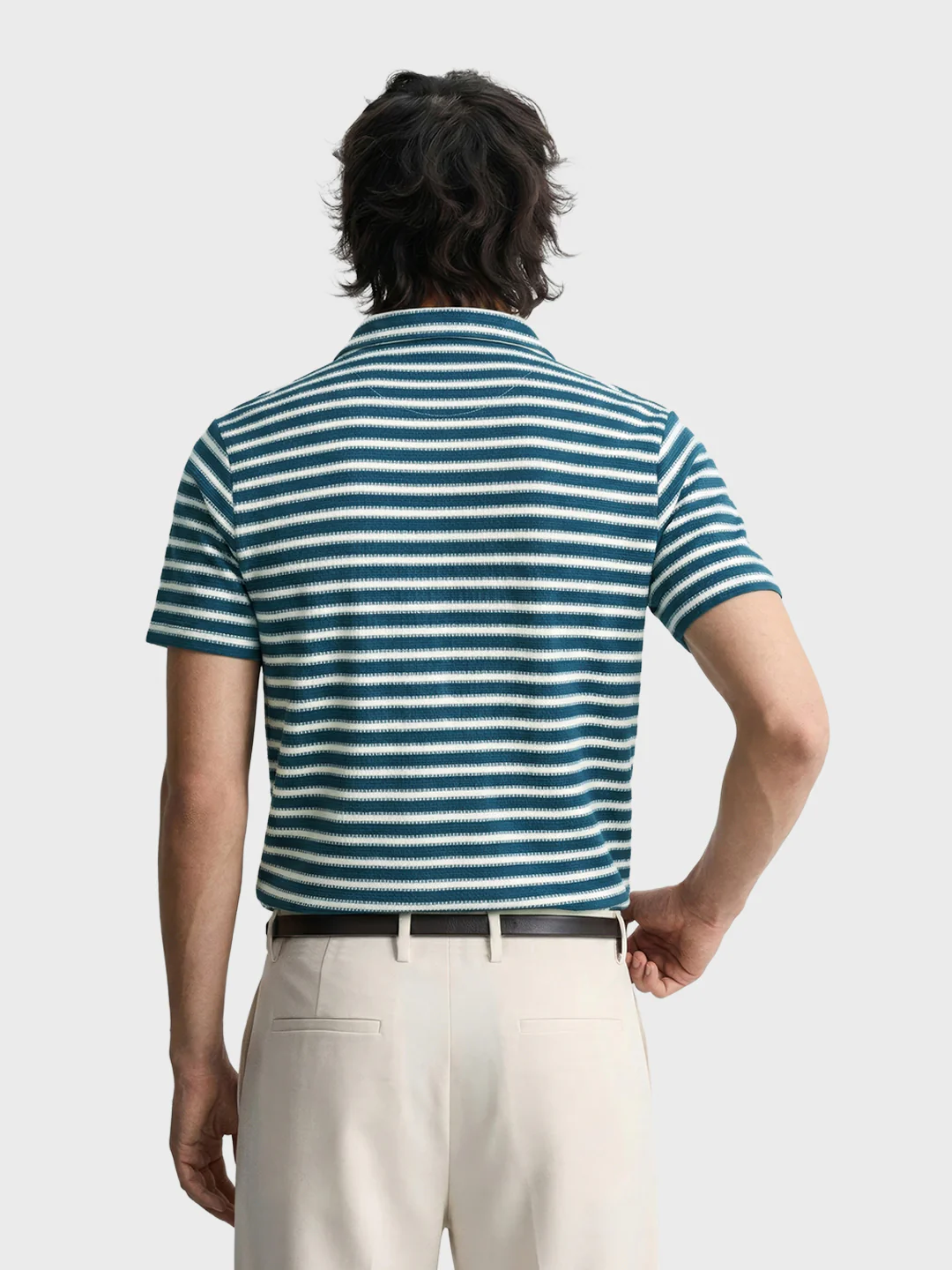 Men's Blue Slim Fit Striped Casual T-Shirt - Image 4