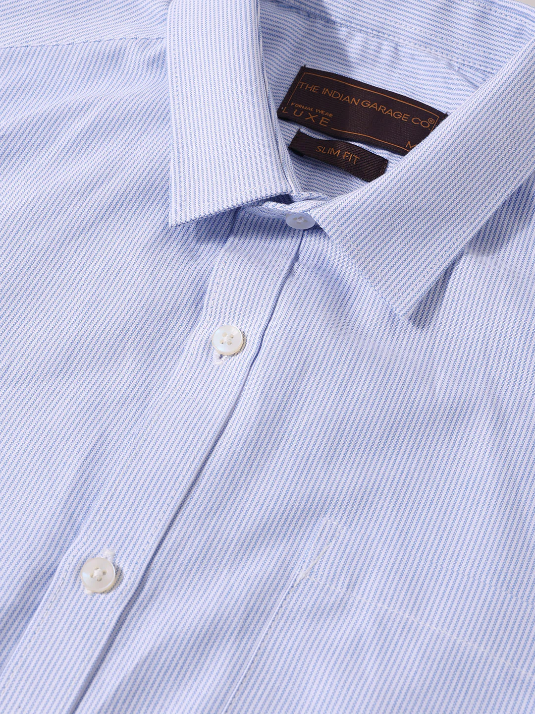Men's Blue Slim Fit Striped Formal Shirt - Image 5