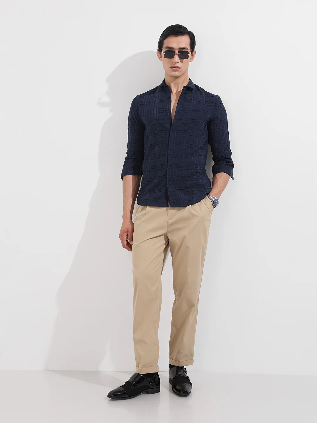 Men's Blue Slim Fit Textured Party Wear Shirt - Image 2