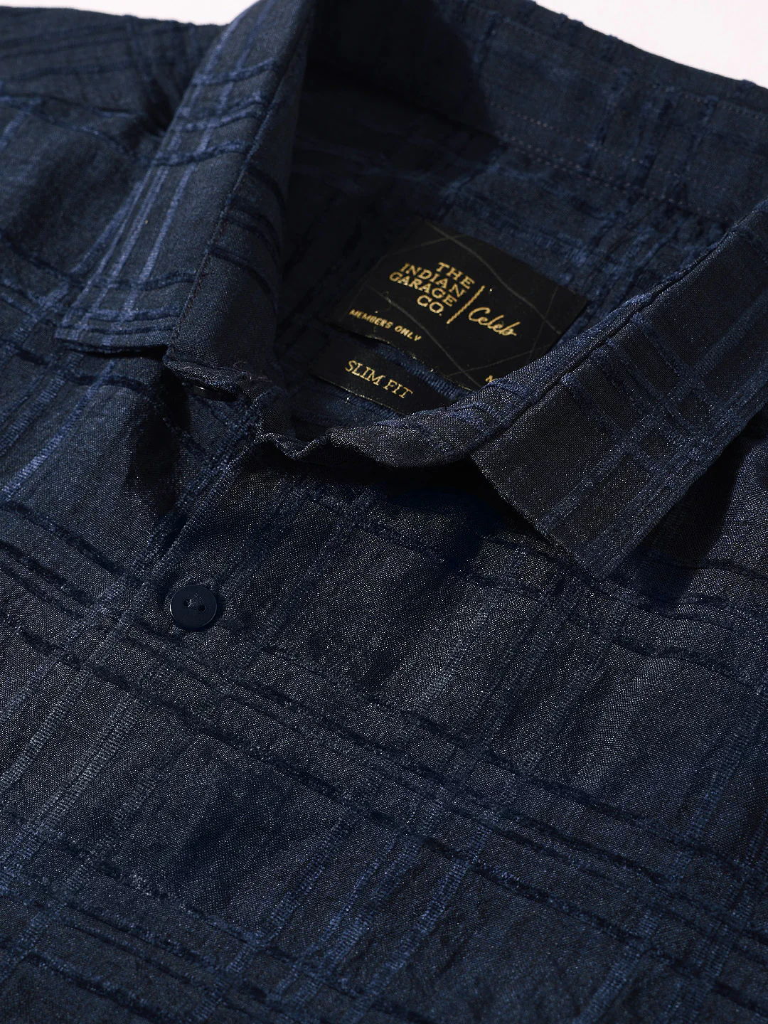 Men's Blue Slim Fit Textured Party Wear Shirt - Image 3