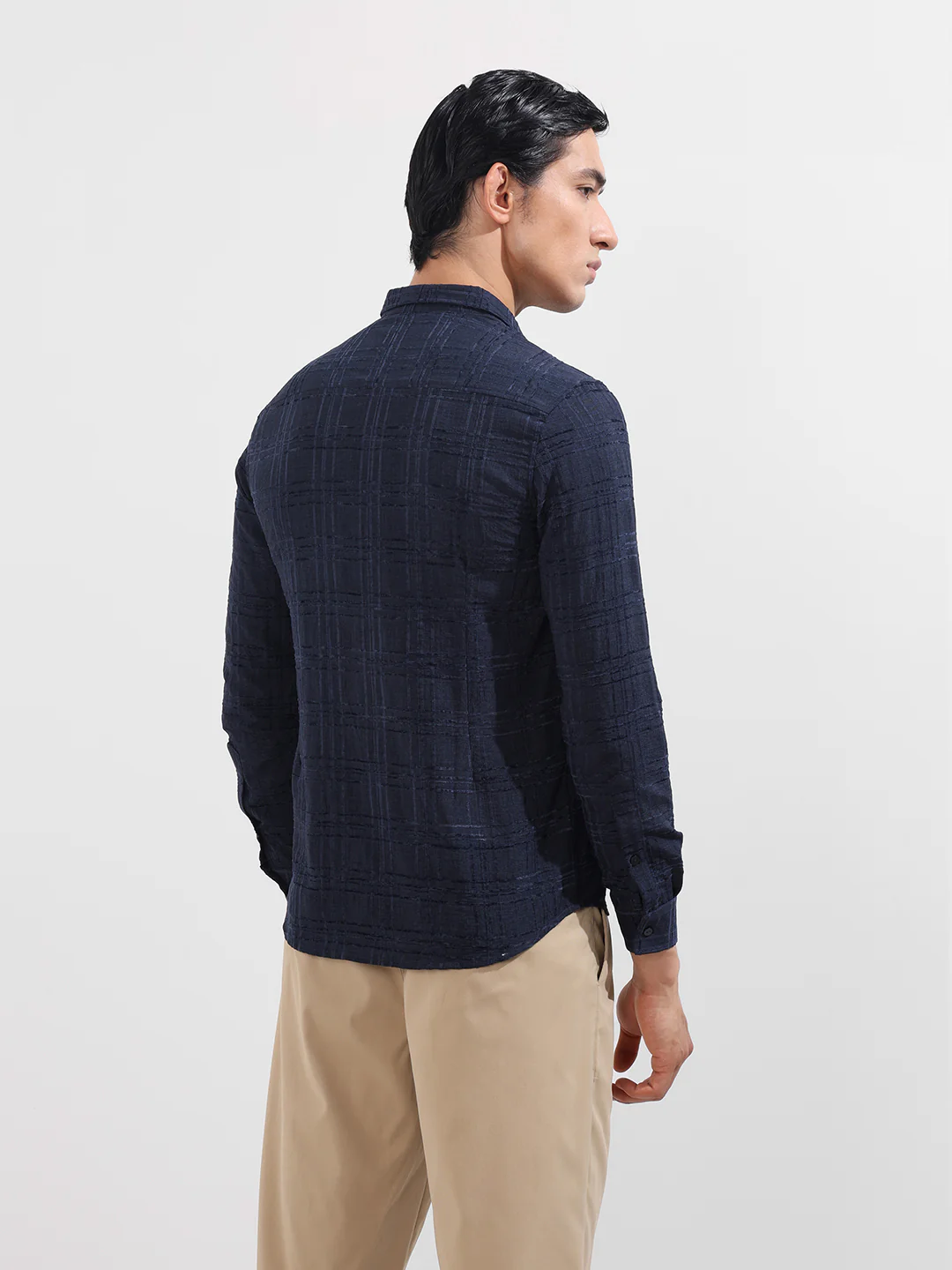 Men's Blue Slim Fit Textured Party Wear Shirt - Image 6