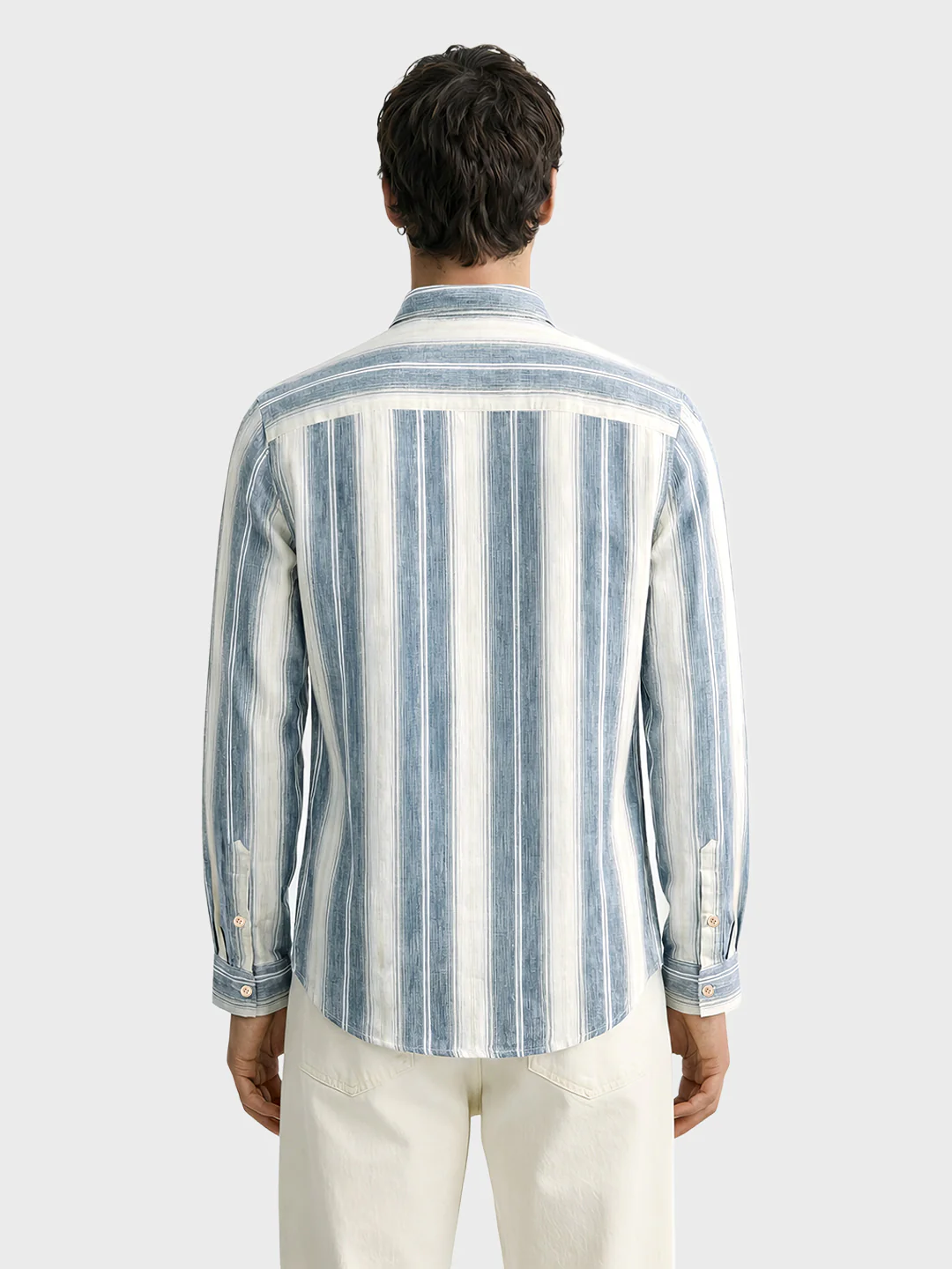 Men's Blue Slim Fit Vertical Stripes Casual Shirt - Image 4