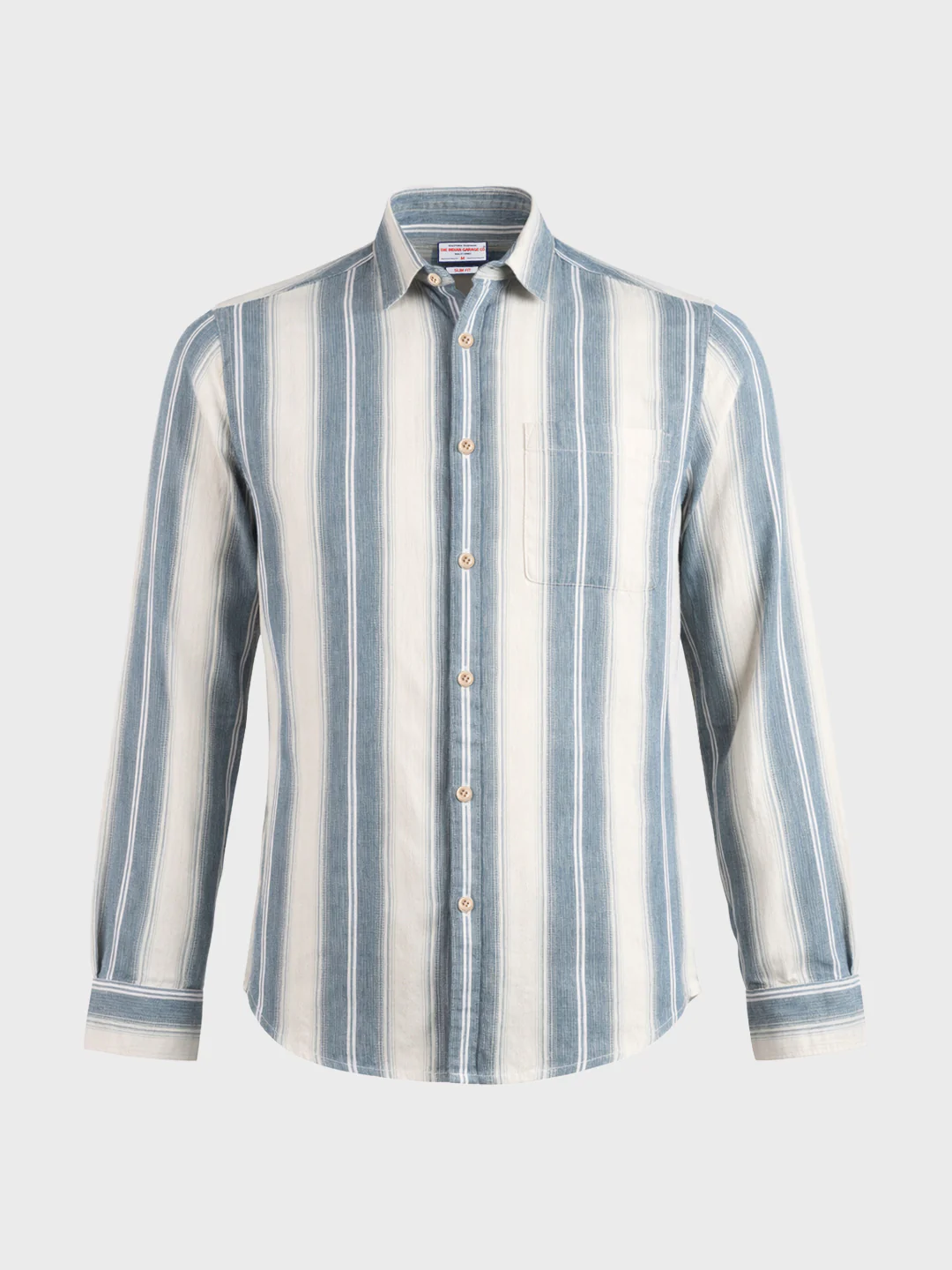Men's Blue Slim Fit Vertical Stripes Casual Shirt - Image 5