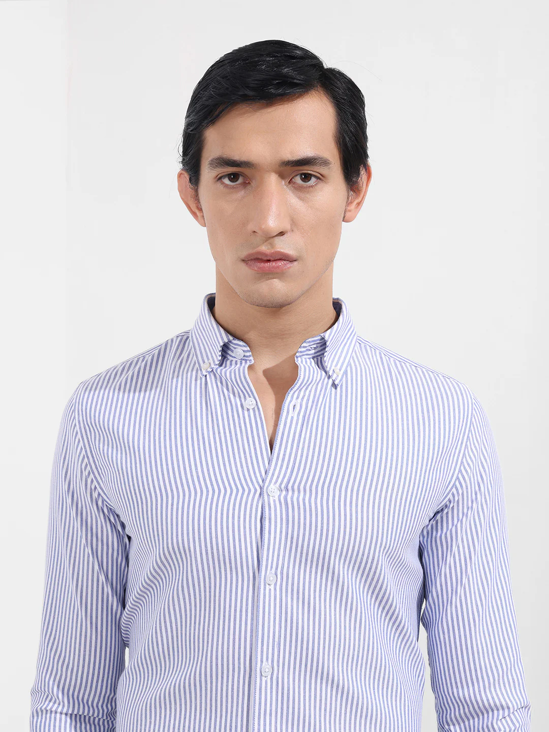Men's Blue Slim Fit Vertical Stripes Formal Shirt - Image 4