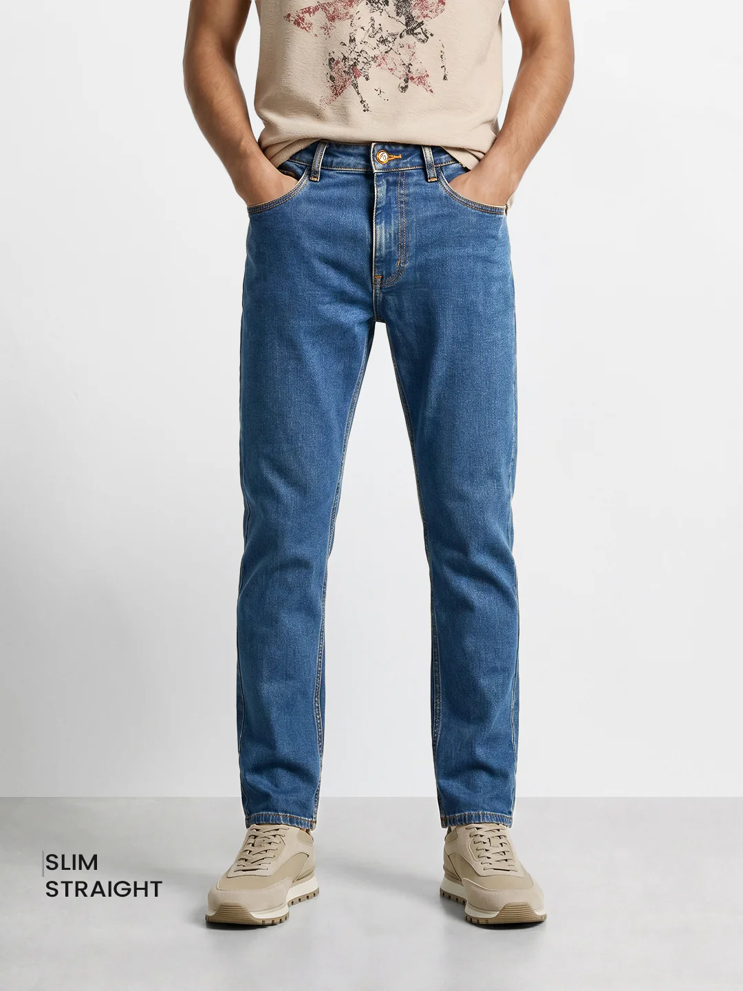 Men's Blue Slim Straight Fit Solid Casual Jeans - Image 2