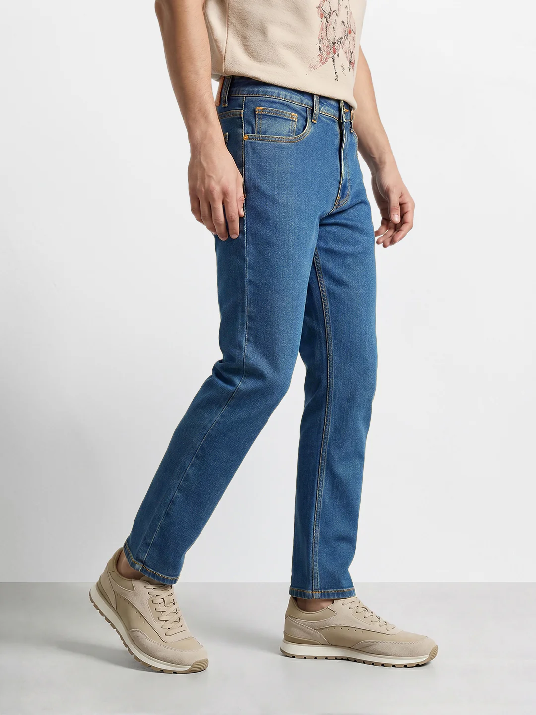 Men's Blue Slim Straight Fit Solid Casual Jeans - Image 3