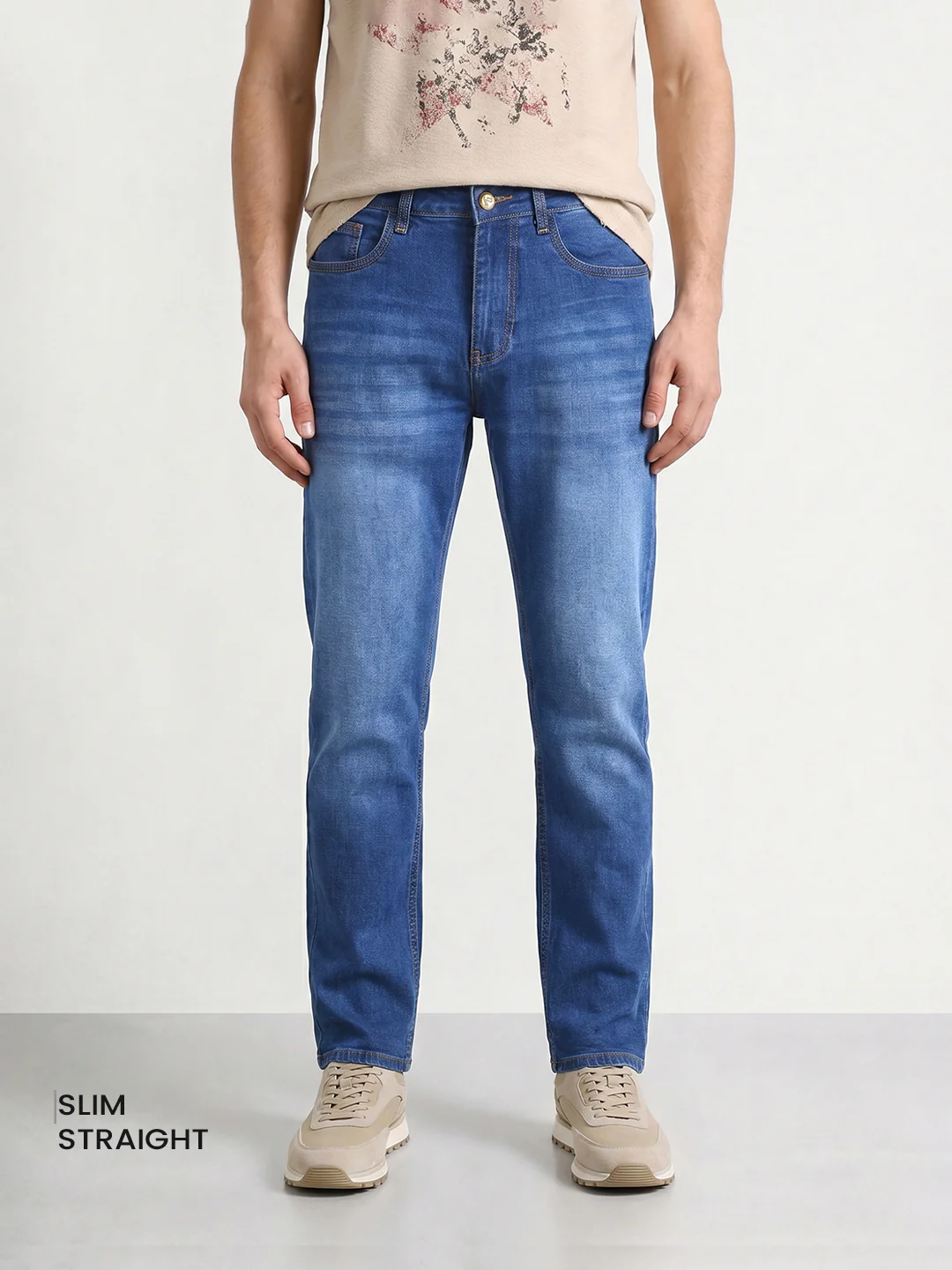 Men's Blue Slim Straight Fit Solid Casual Jeans - Image 2