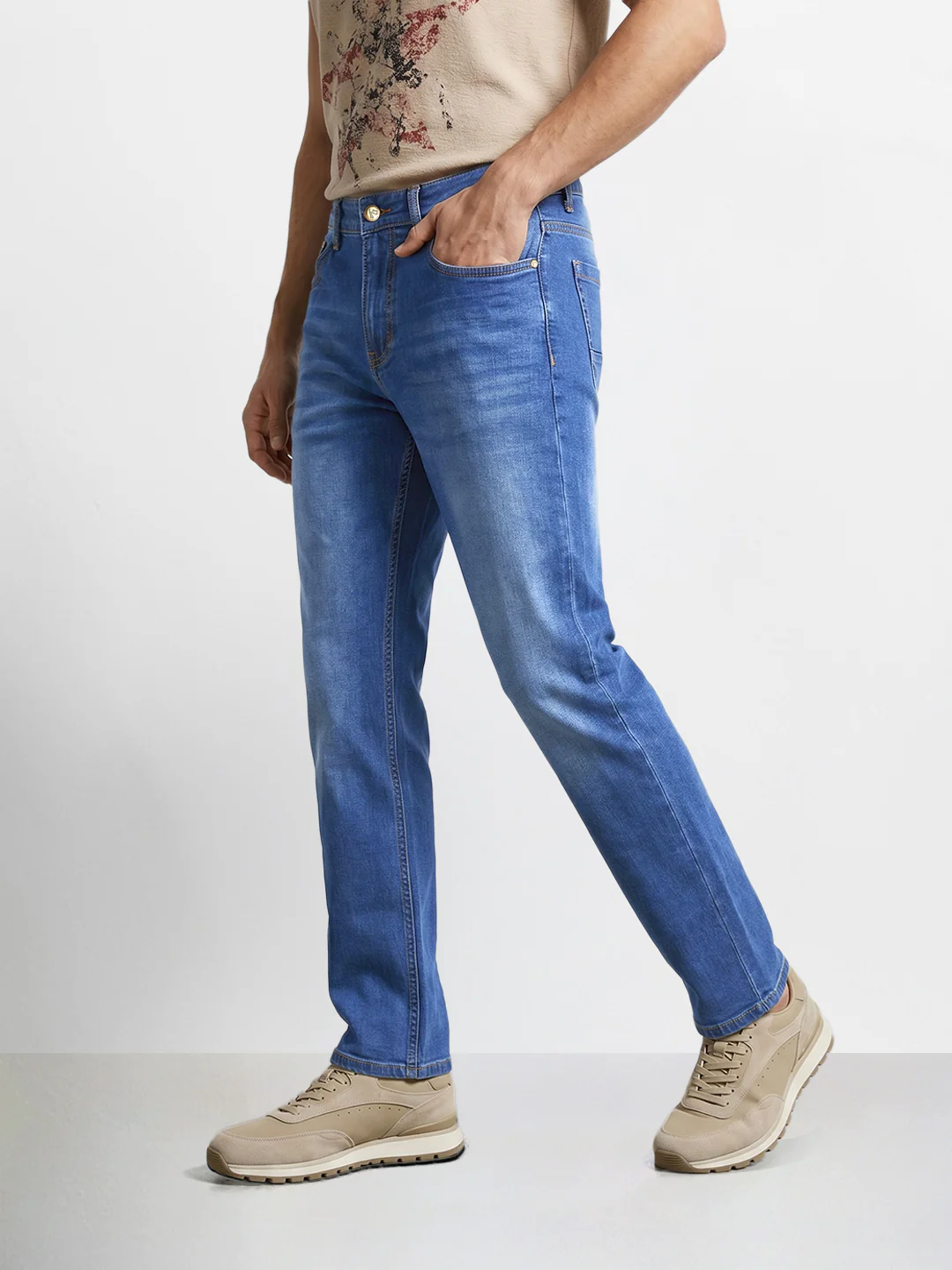 Men's Blue Slim Straight Fit Solid Casual Jeans - Image 3