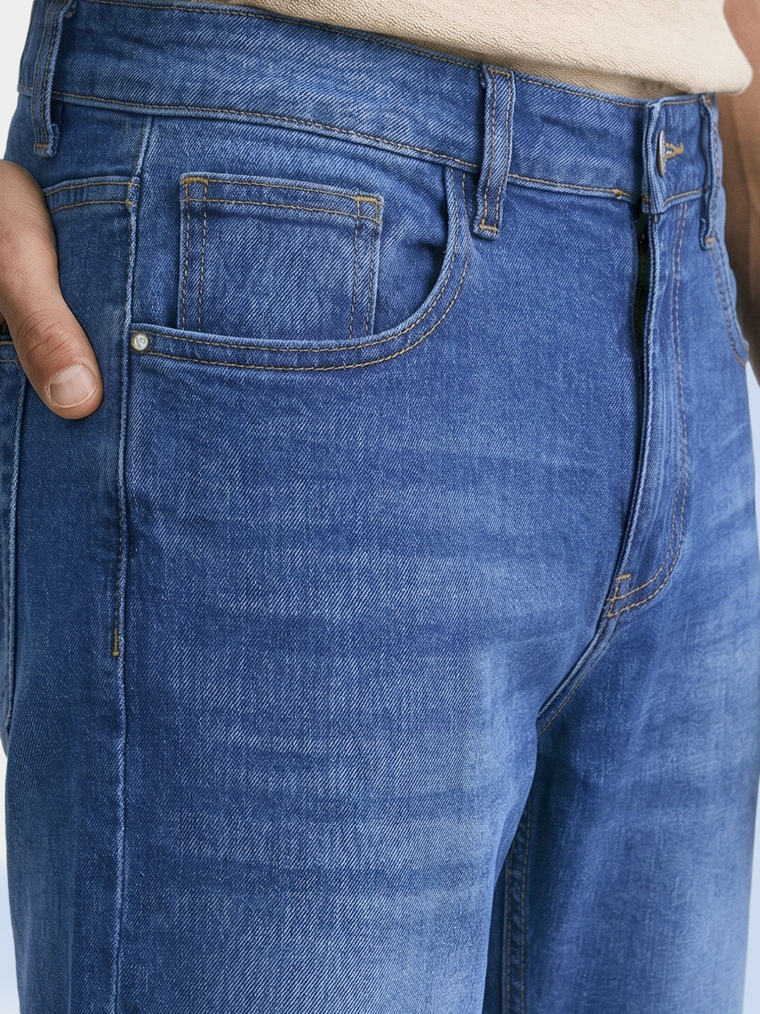 Men's Blue Slim Straight Fit Solid Casual Jeans - Image 4