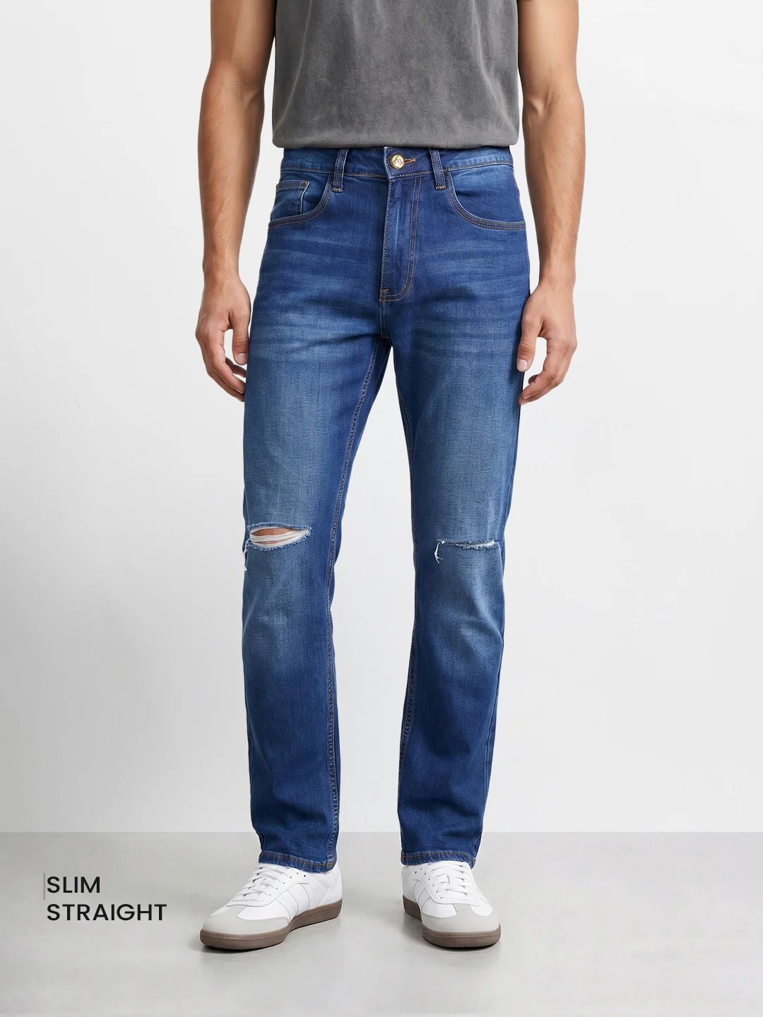 Men's Blue Slim Straight Fit Solid Casual Jeans - Image 2