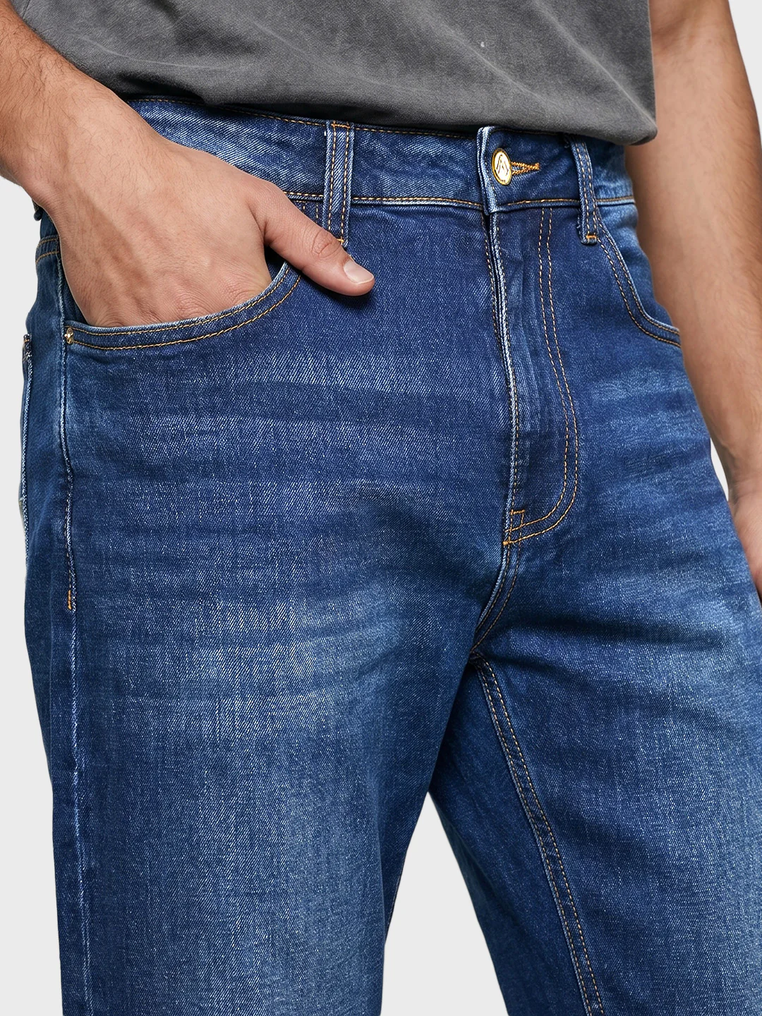 Men's Blue Slim Straight Fit Solid Casual Jeans - Image 8