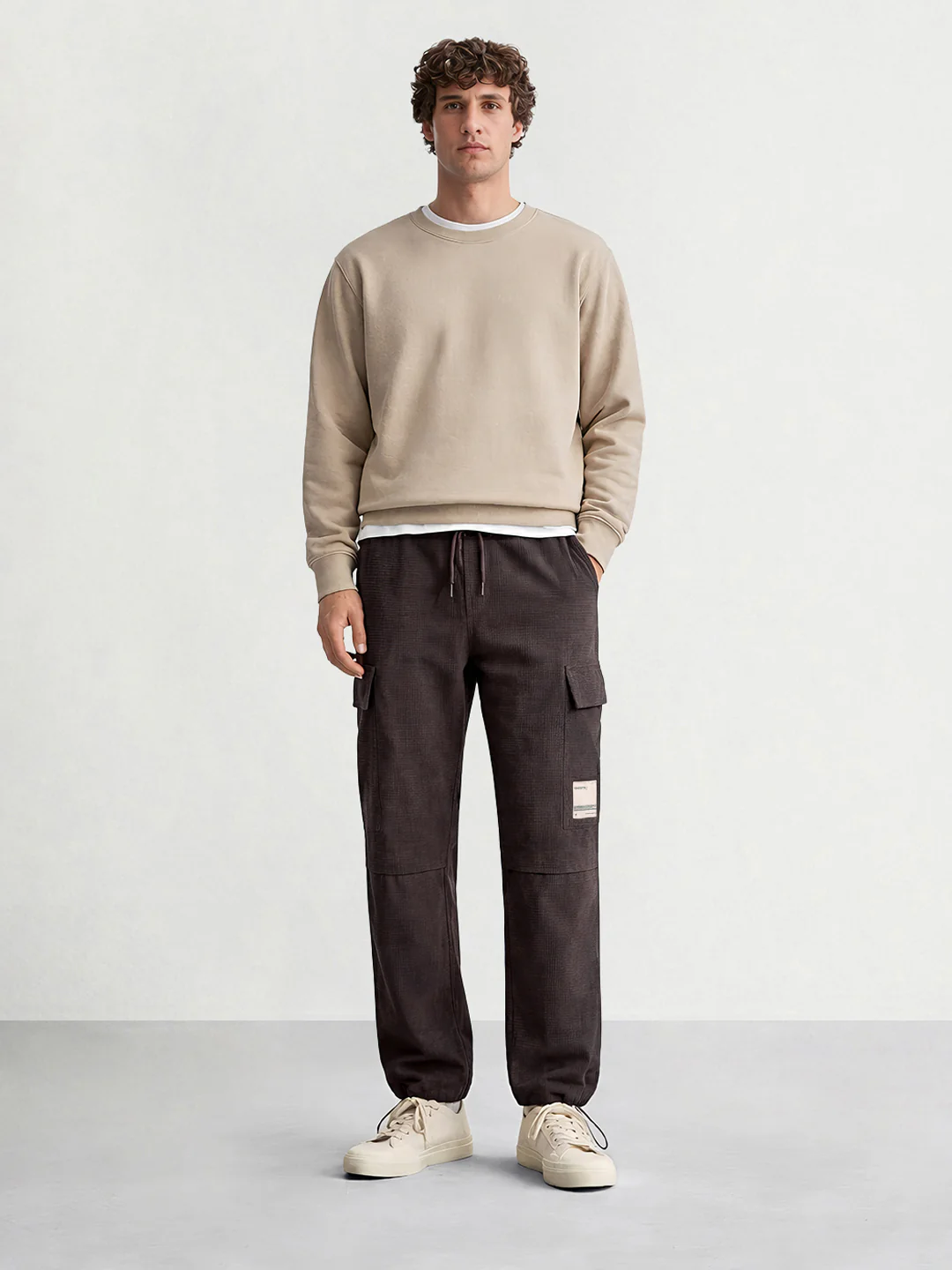 Men's Brown Baggy Fit Textured Utility Cargo - Image 3