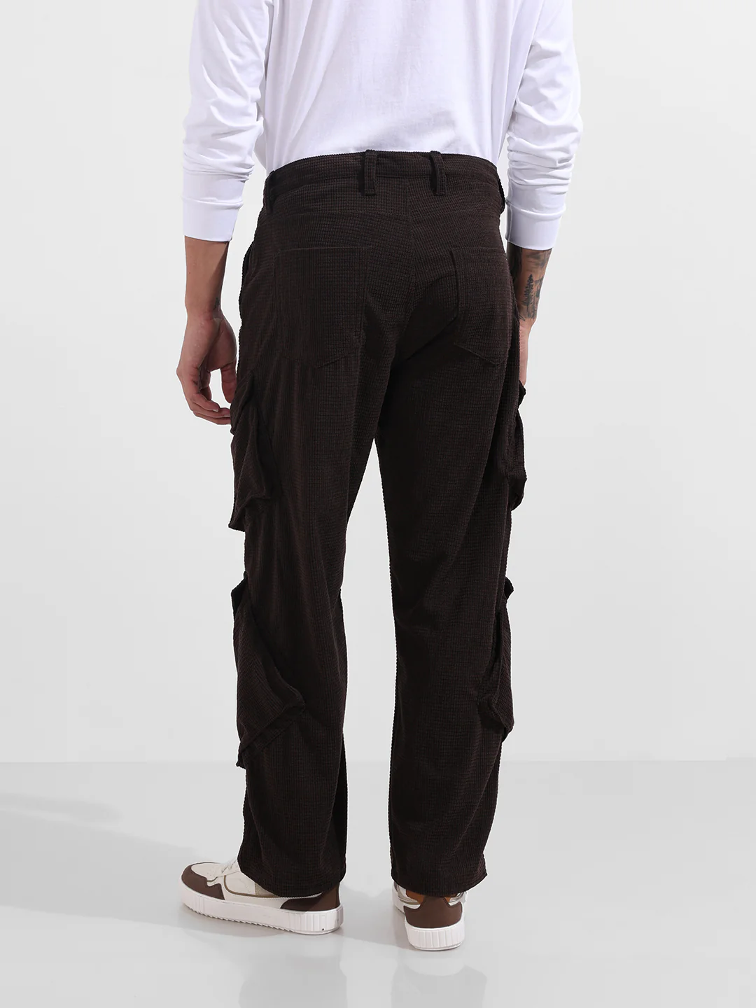 Men's Brown Baggy Fit Textured Utility Cargo - Image 5