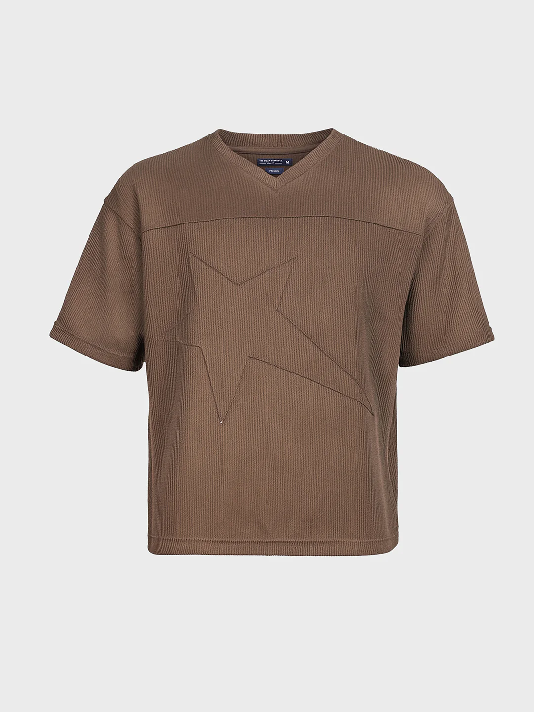 Men's Brown Boxy Fit Textured Casual T-Shirt - Image 3