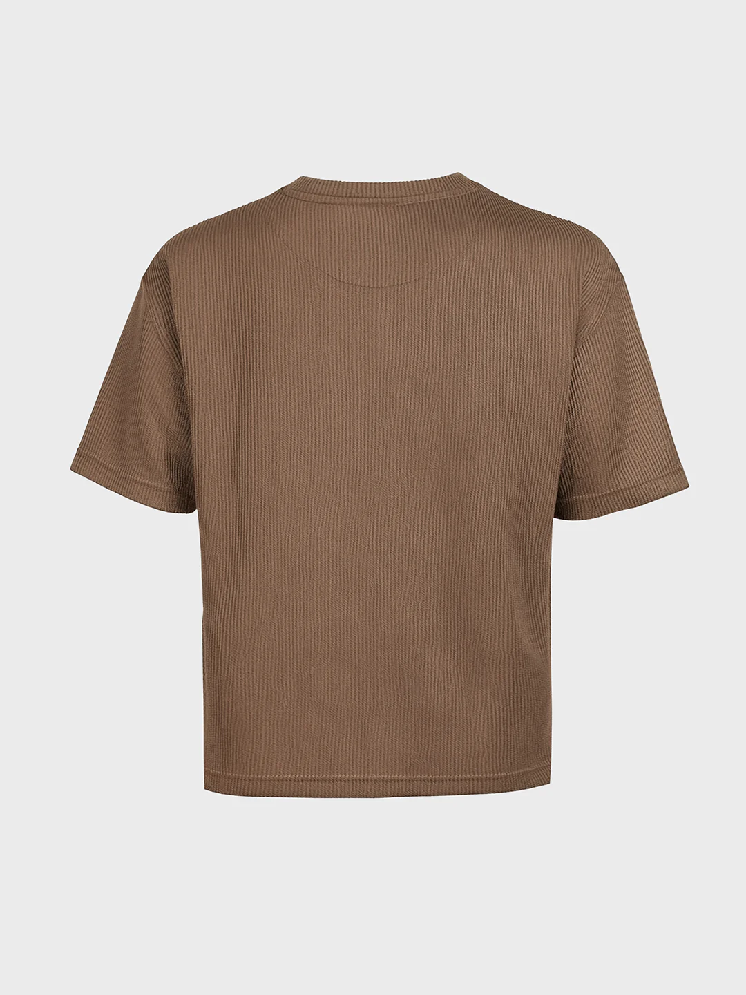 Men's Brown Boxy Fit Textured Casual T-Shirt - Image 4