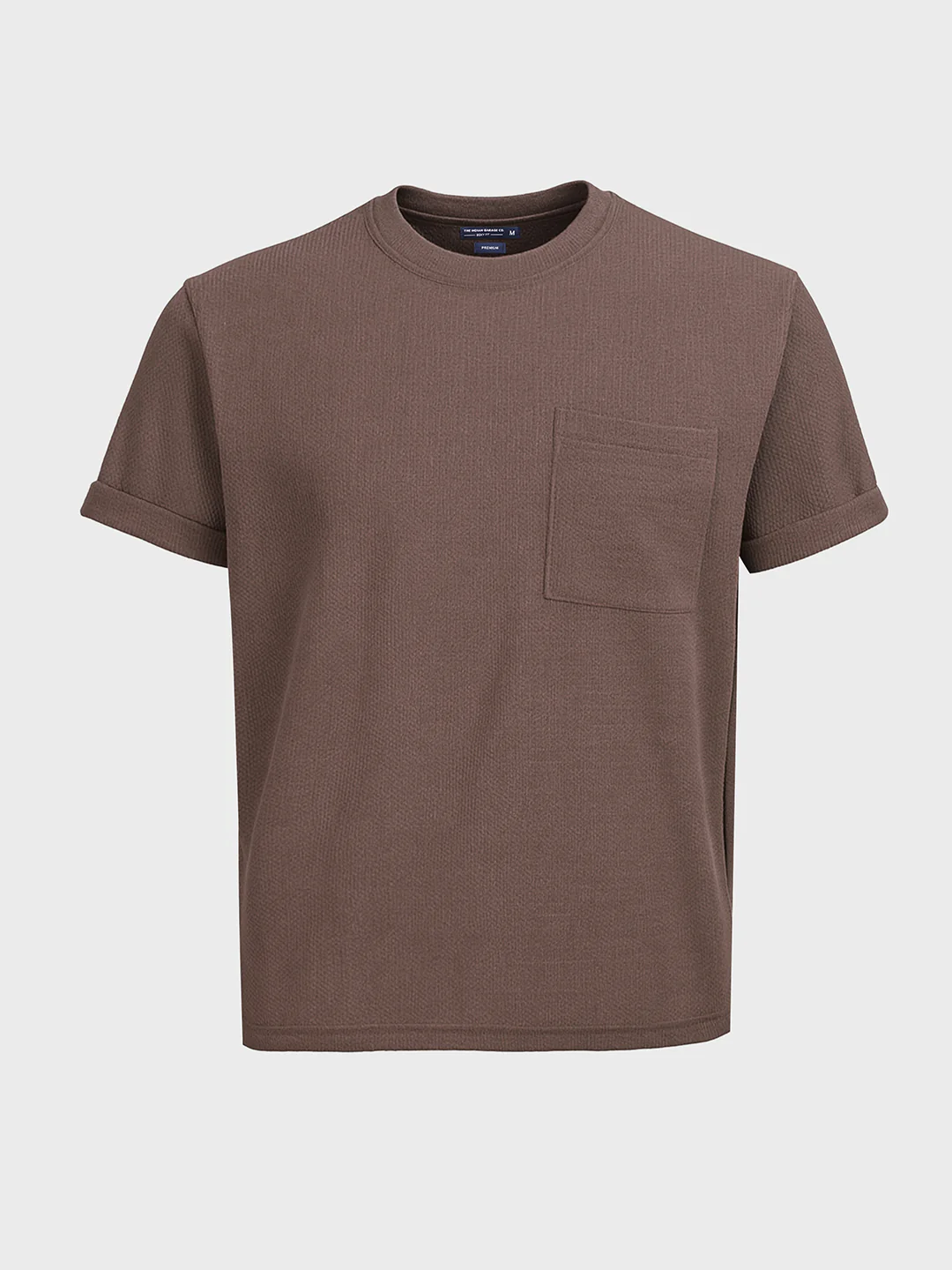 Men's Brown Boxy Fit Textured Casual T-Shirt - Image 3