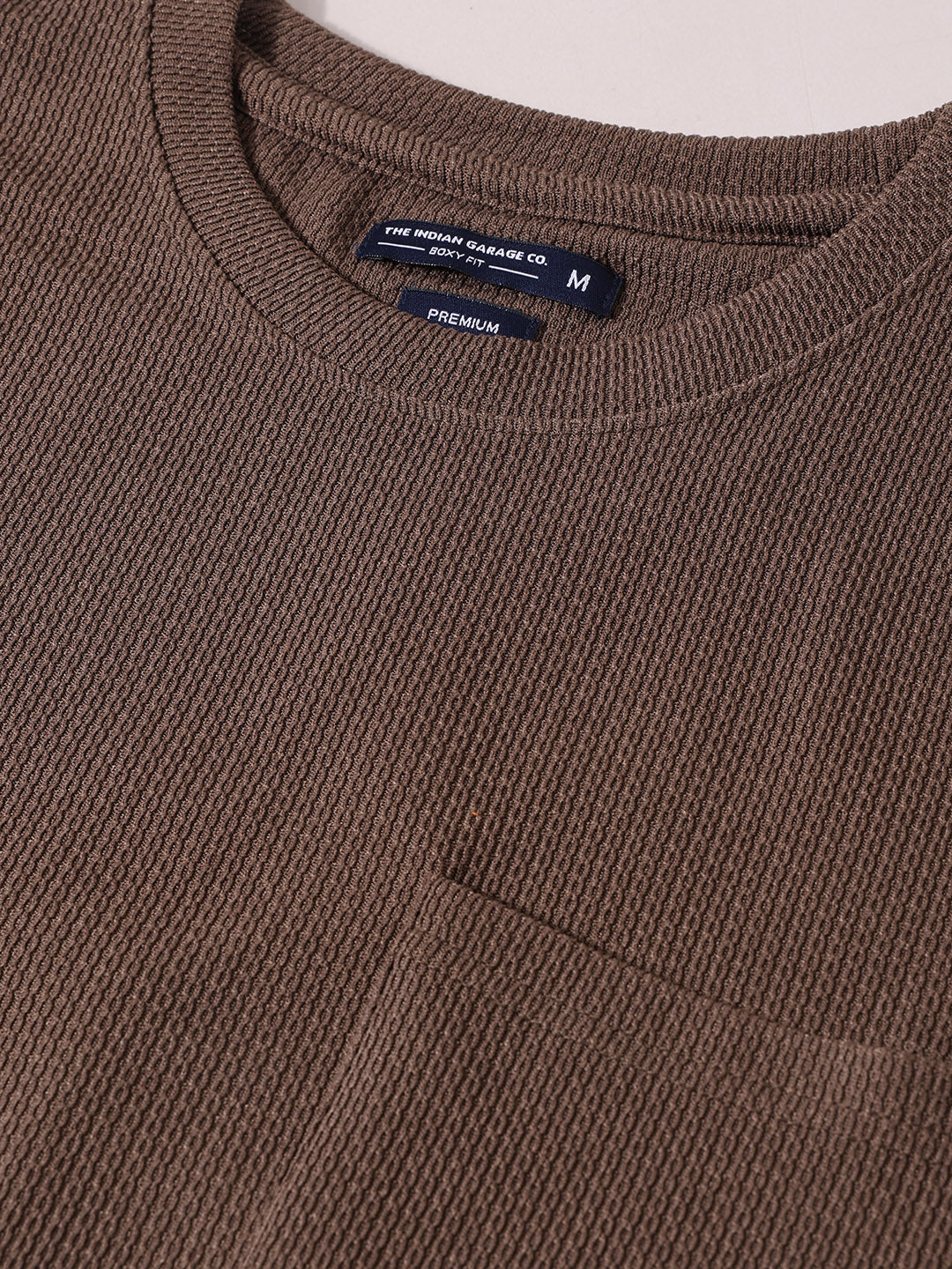 Men's Brown Boxy Fit Textured Casual T-Shirt - Image 5