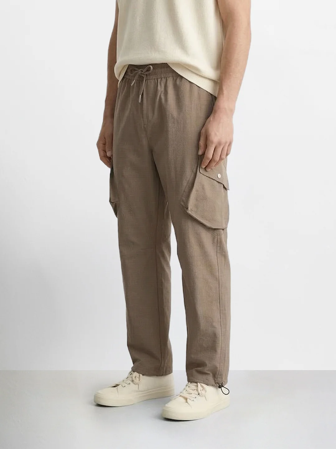 Men's Brown Loose Fit Solid Utility Cargo - Image 2