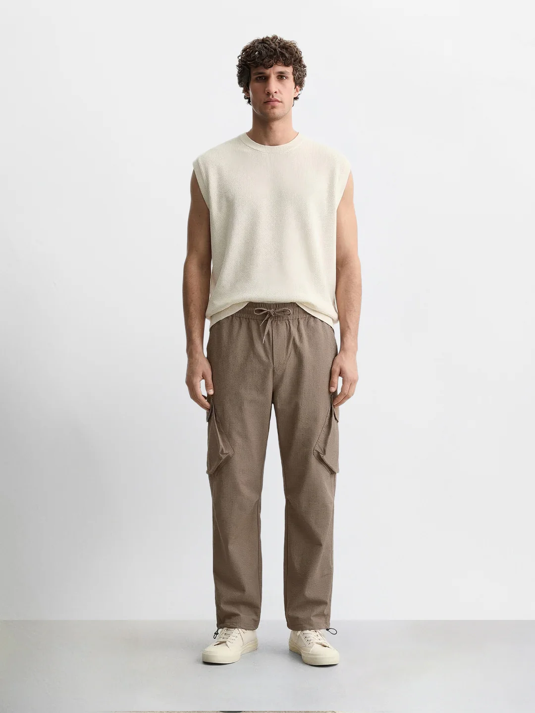 Men's Brown Loose Fit Solid Utility Cargo - Image 5
