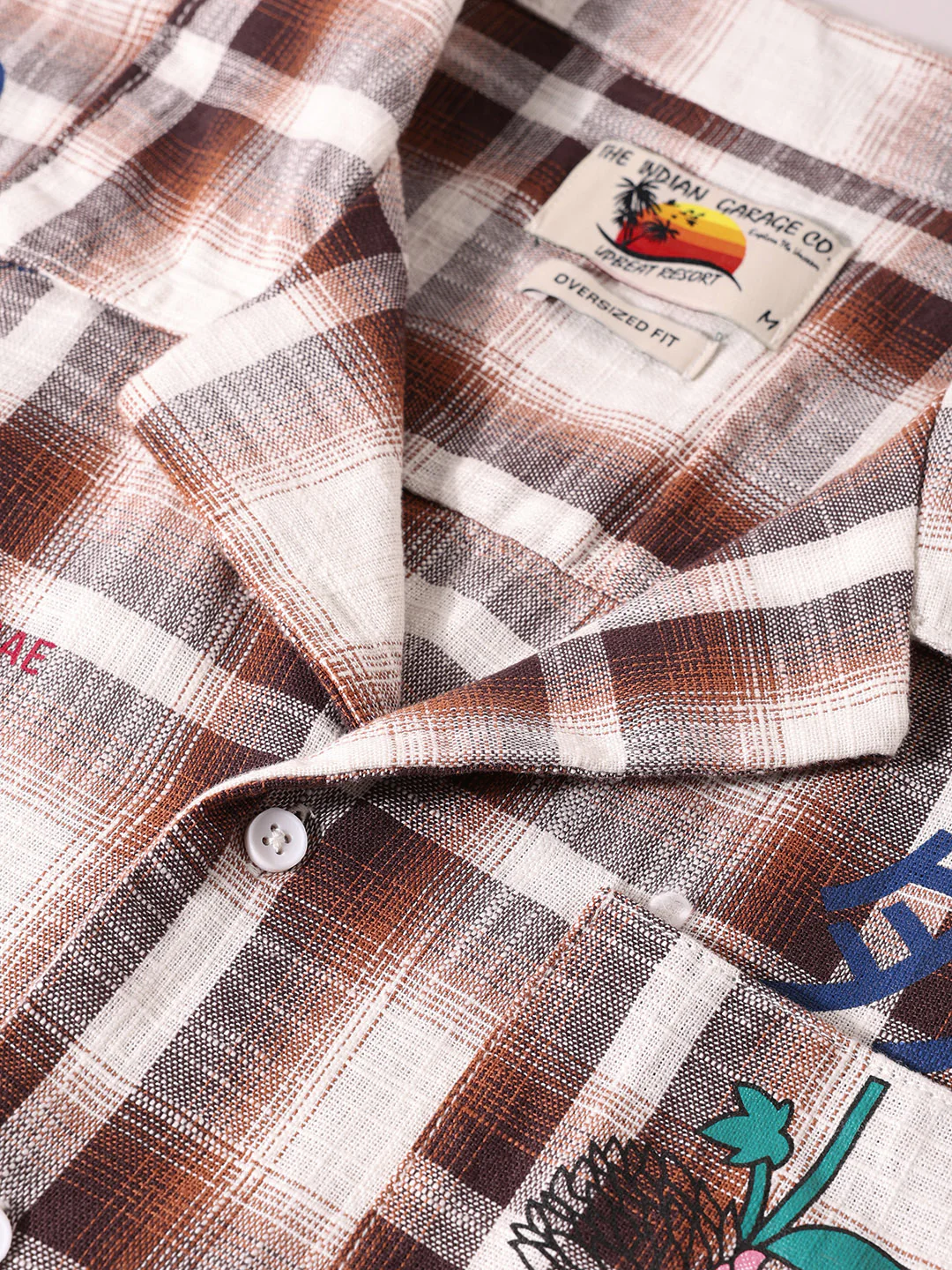 Men's Brown Oversized Fit Resort Wear Checked Shirt - Image 7