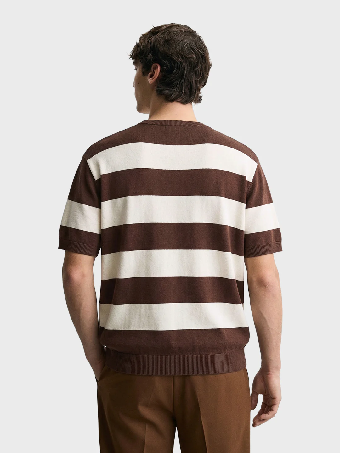Men's Brown Oversized Fit Striped Casual T-Shirt - Image 4