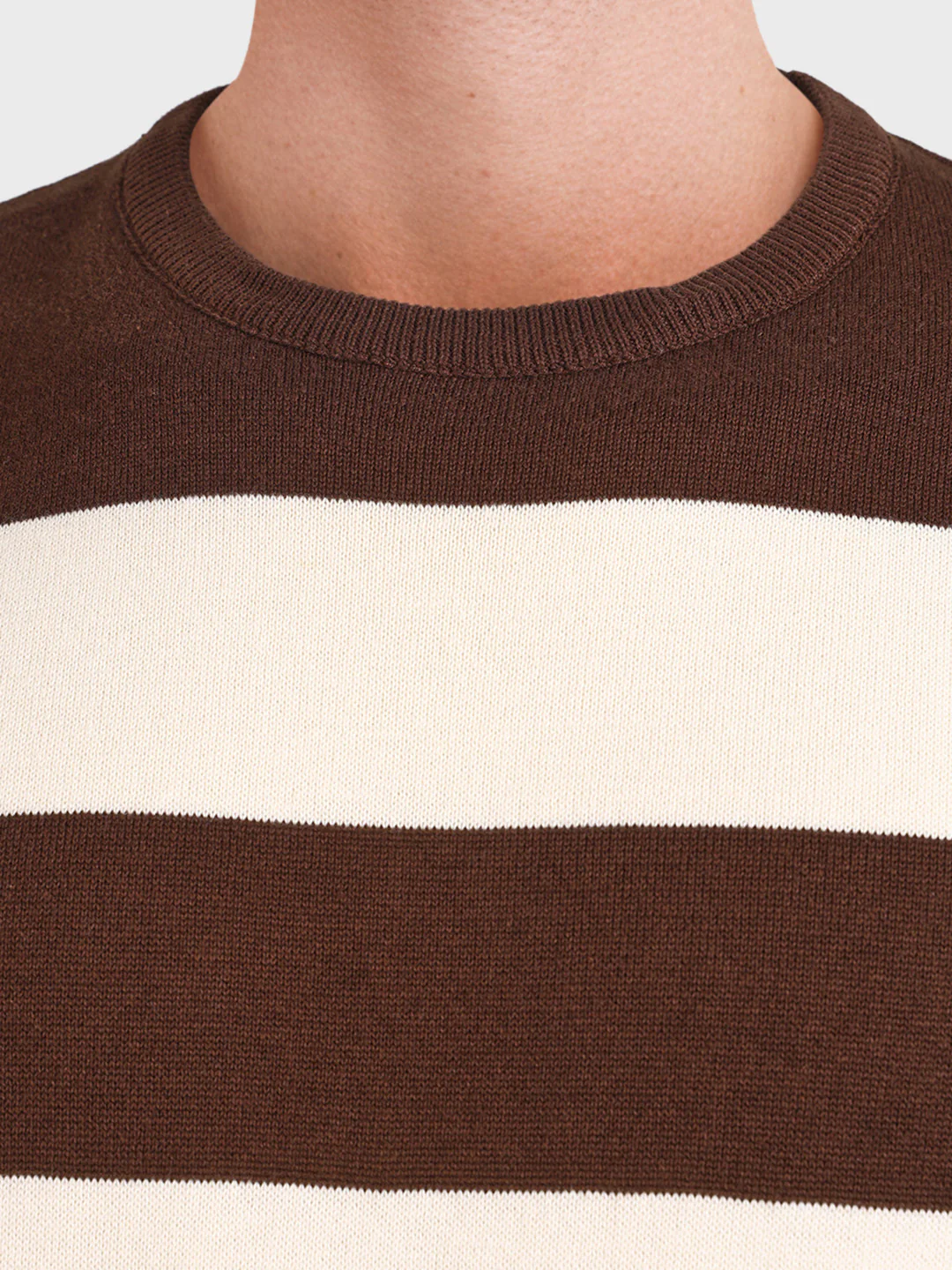 Men's Brown Oversized Fit Striped Casual T-Shirt - Image 7