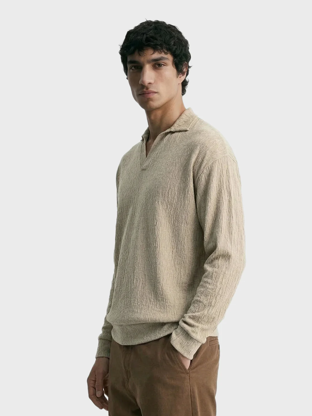 Men's Brown Oversized Fit Textured Casual T-Shirts - Image 3